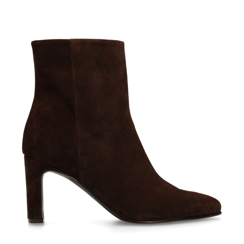 Manfield Bruine suède enkellaarsjes met hak