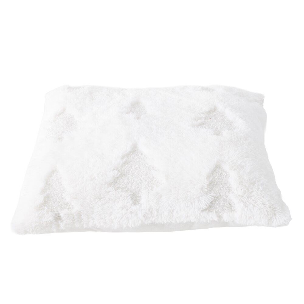 Coussin carré imprimé sapin No&euml;l polyester L45X45Xép.10 cm blanc