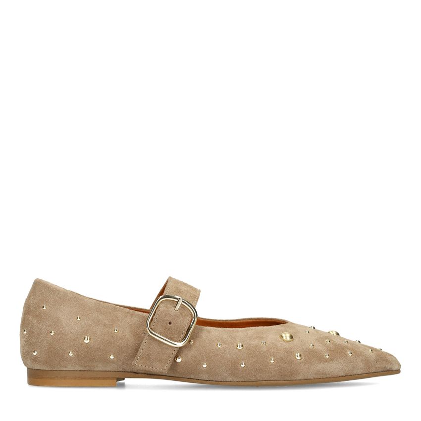 Manfield Beige suède loafers met studs