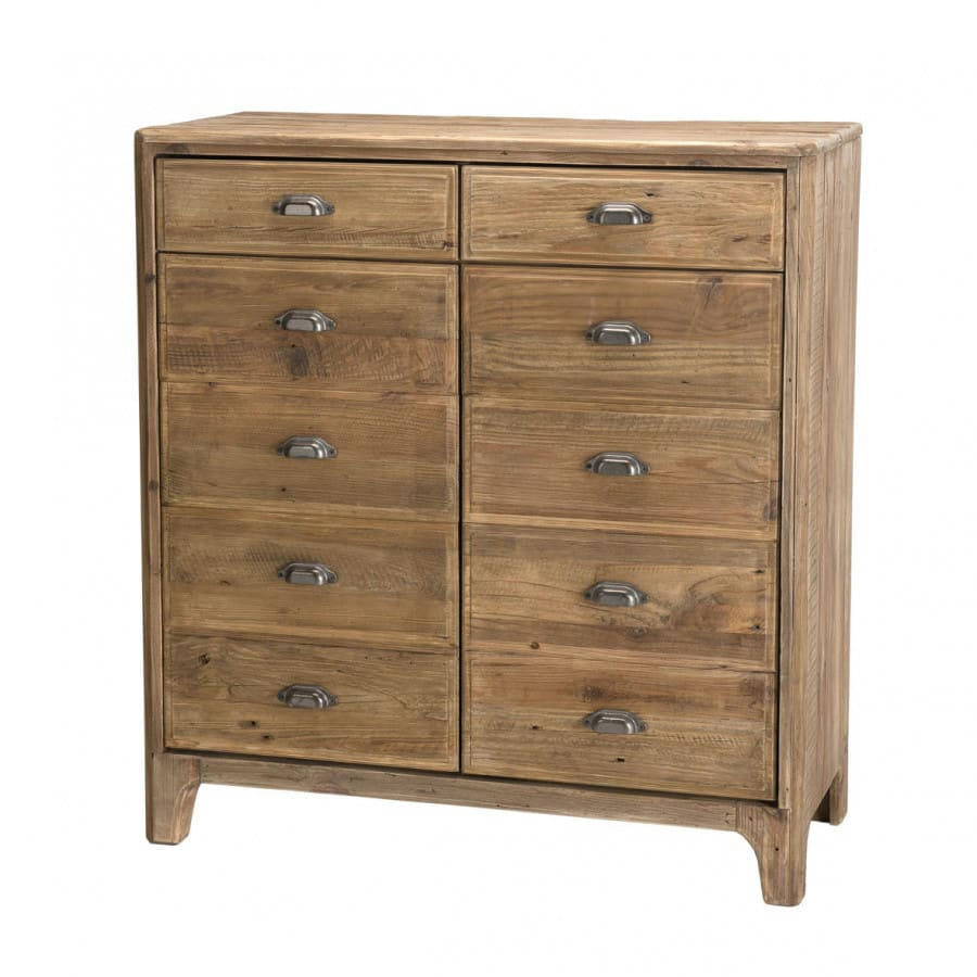 ANDRIAN - Meuble 2 tiroirs 2 portes avec faux tiroirs en pin recyclé