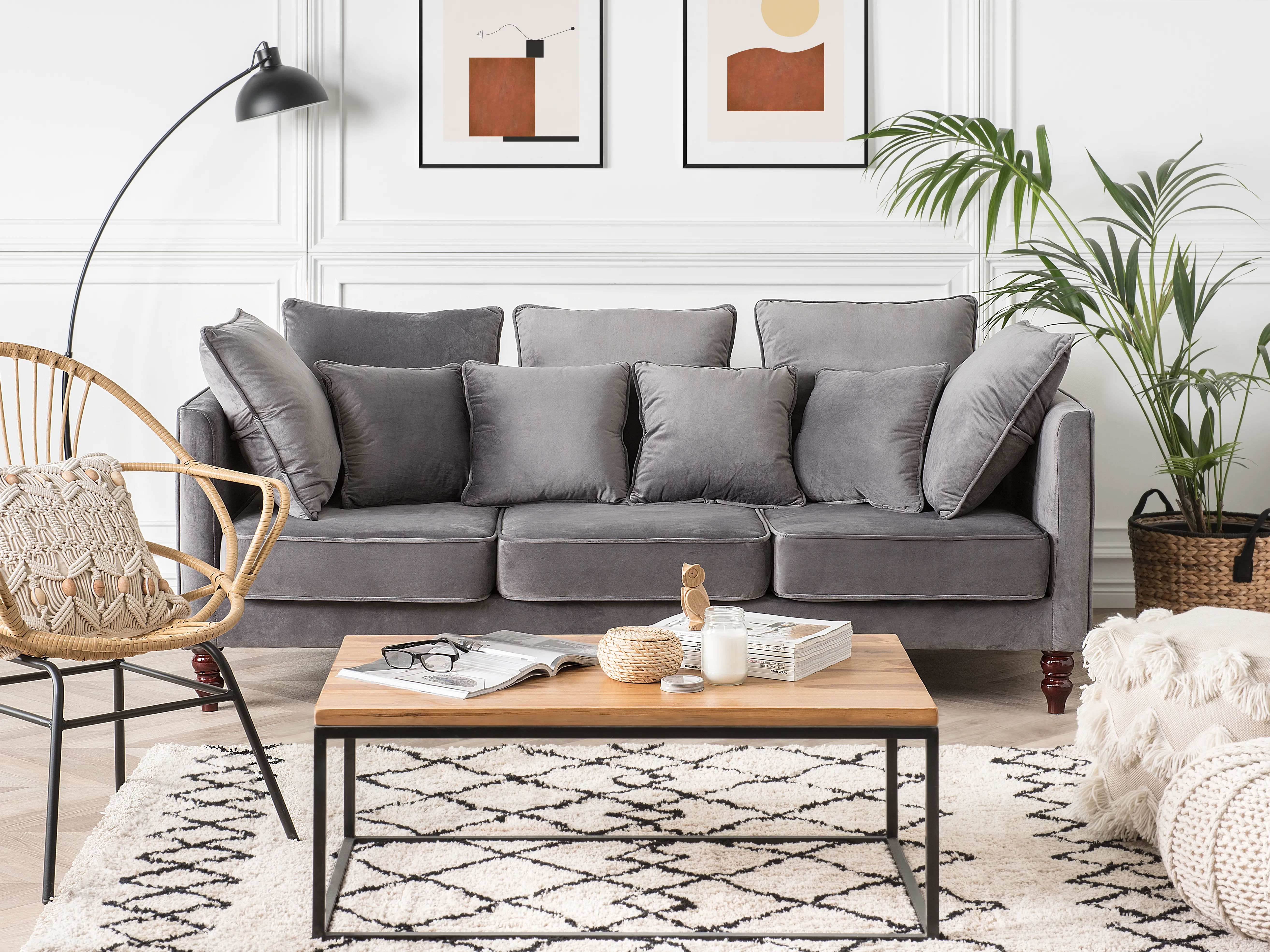 Sofa 3 Seater FENSTAD Velvet Grey