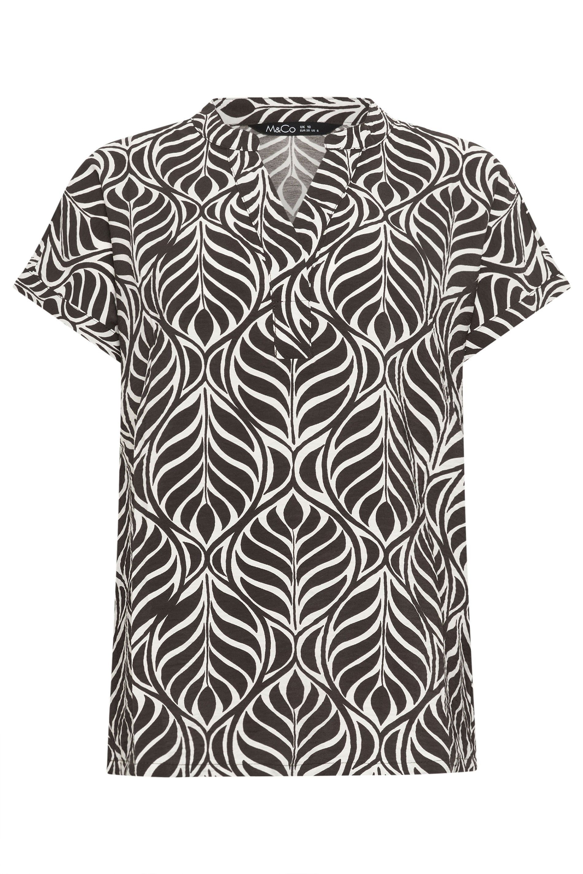 M&Co Printed Notch Neck Top