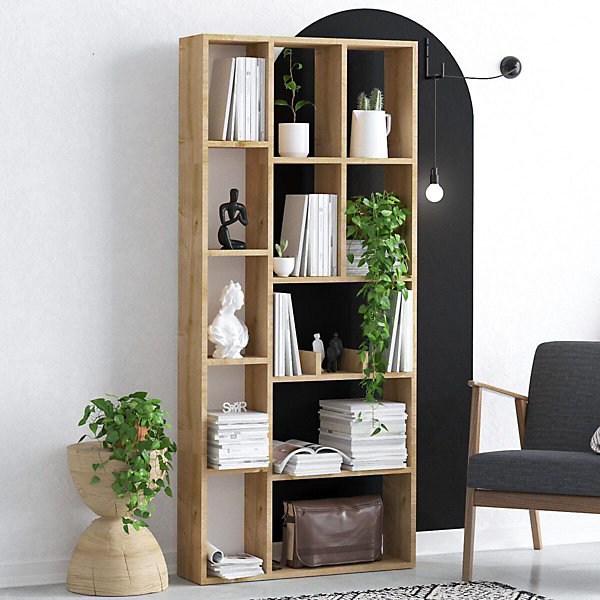 Bibliothèque 12 niches décor chêne saphir H170 cm - DEMIOS