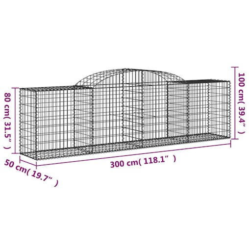 NNEVL Arched Gabion Baskets 4 pcs 300x50x80/100 cm Galvanised Iron