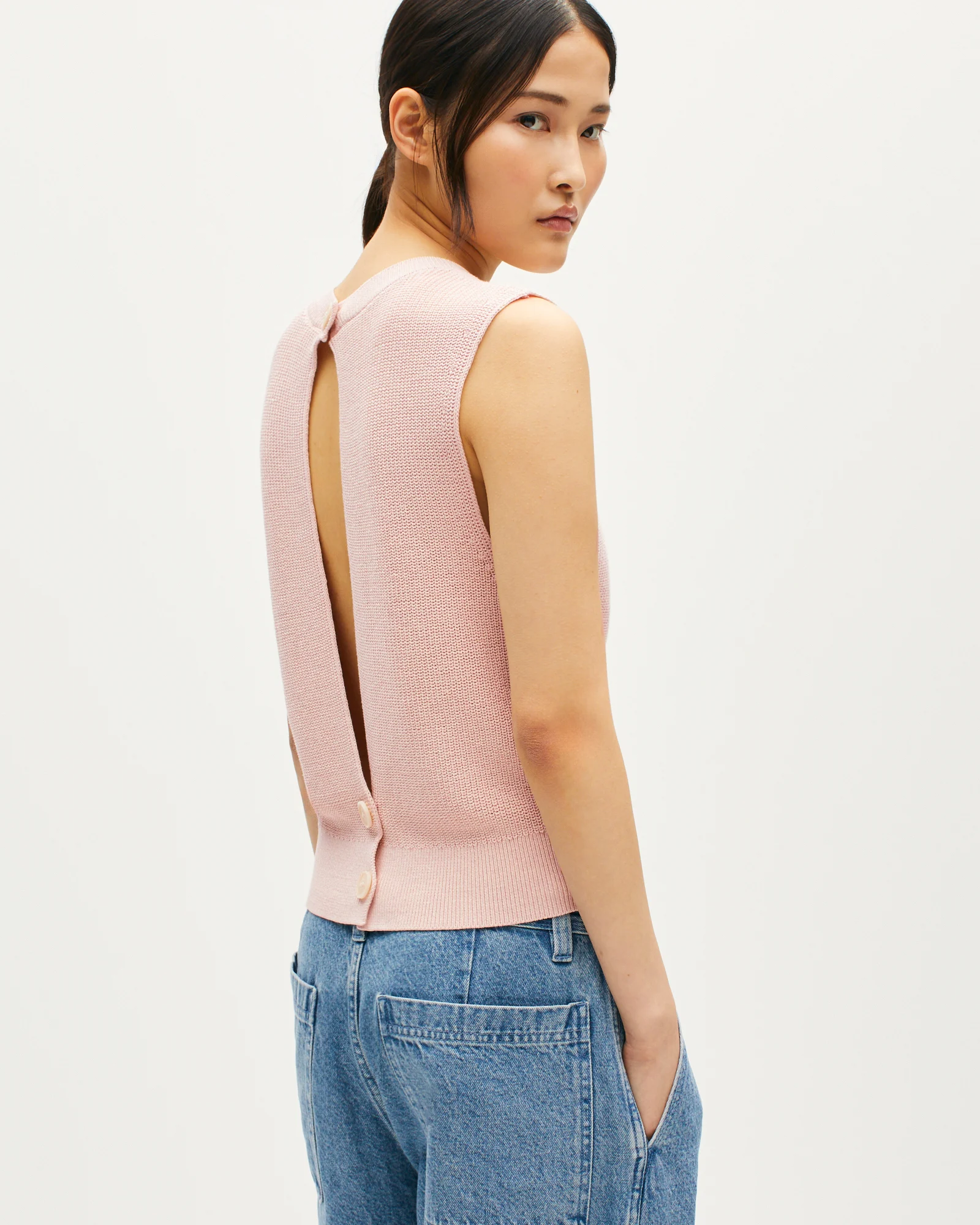 Pull dos nu boutonné en coton