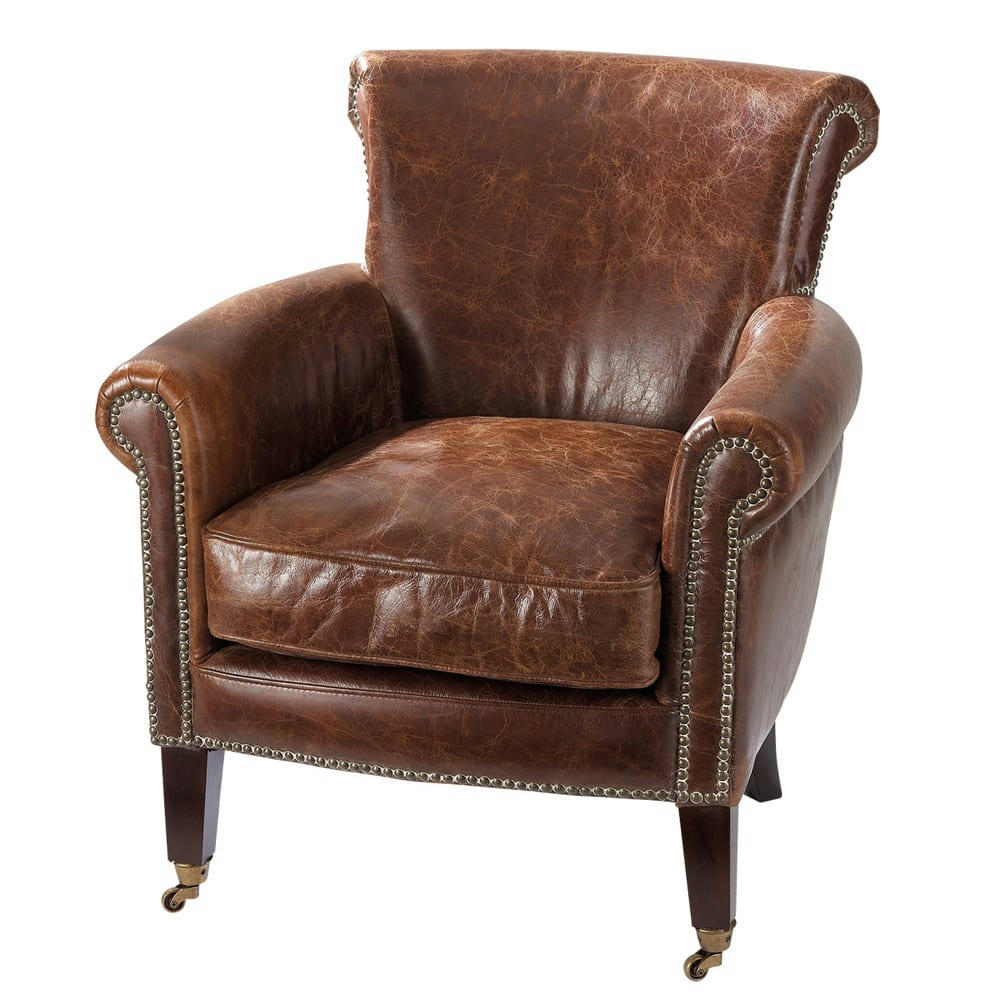 Cambridge - Fauteuil en cuir marron effet vieilli
