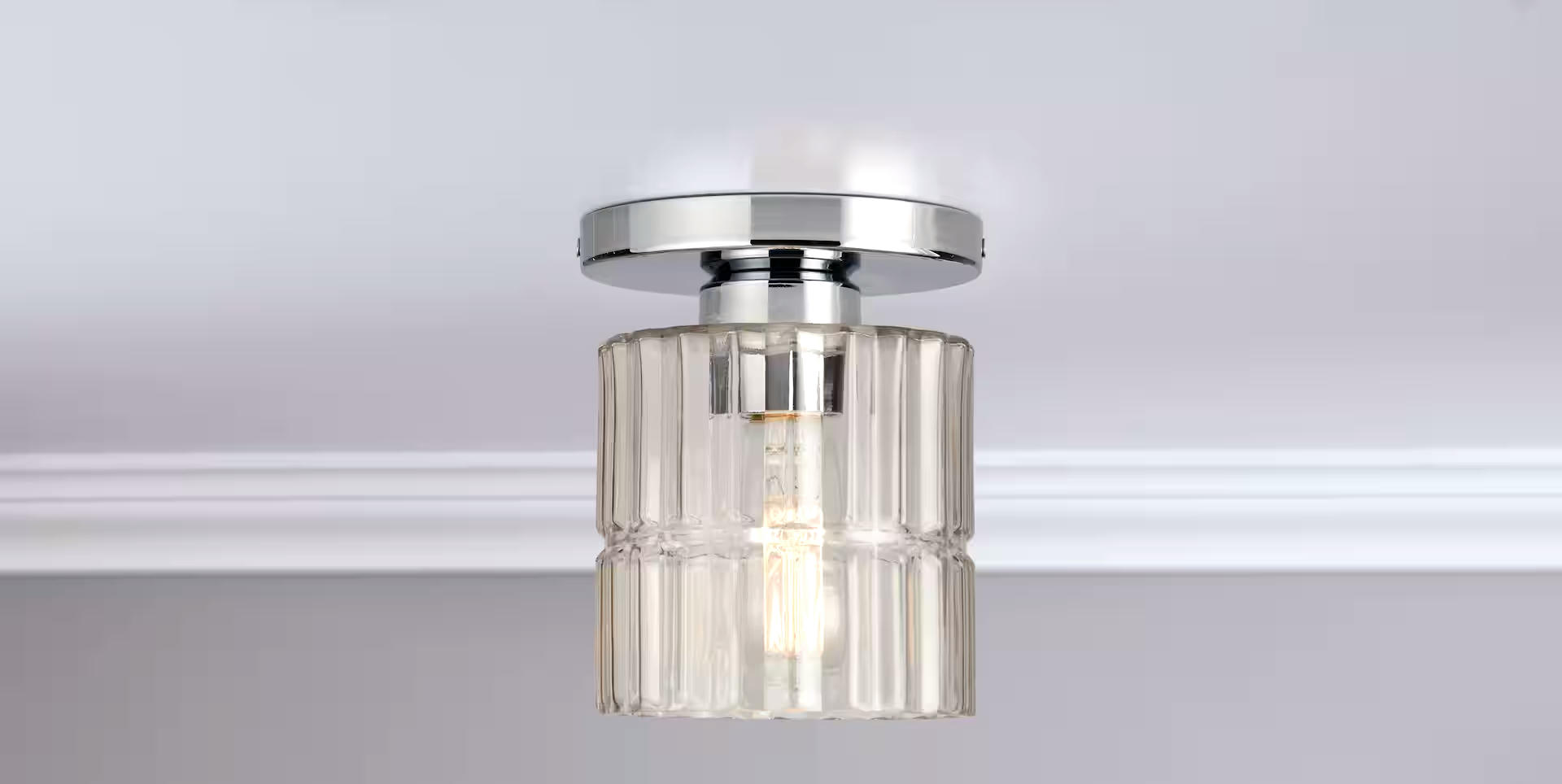 CANVAS Waverly Flush Mount Ceiling Light with Glass Shade, Chrome