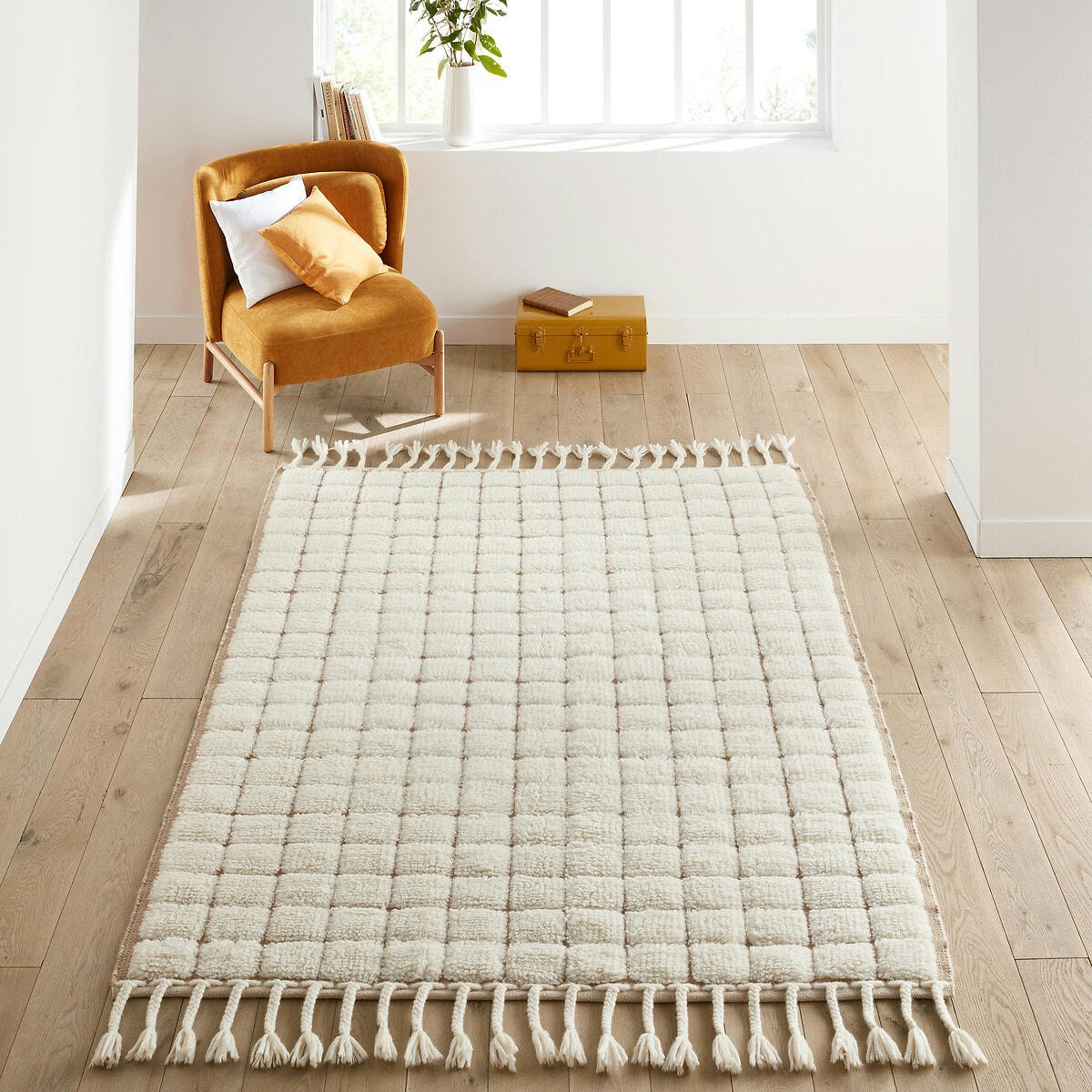 Tapis laine motifs damiers, Ladama