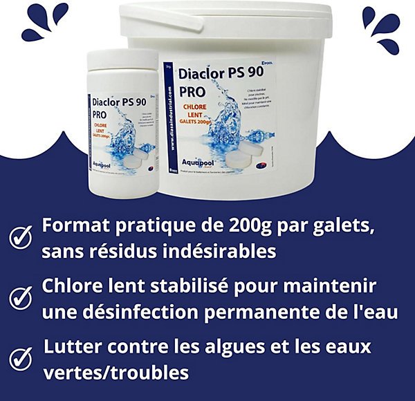 Chlore Lent Galets 200G Piscine - Traitement avec Action permanente sur Le taux de Chlore/Traitement Stabilisé 5kg