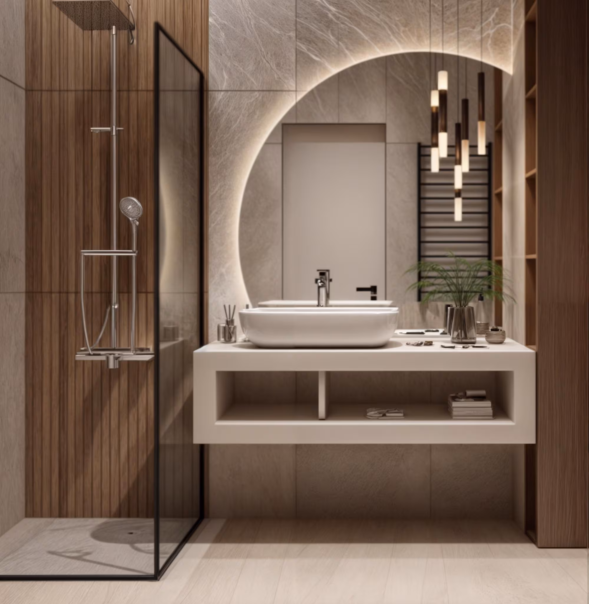 Half Circle Bathroom Led Mirror, Modern Backlit Large Mirror, Asymmetrical Living Room Mirror, Semi Circle Washbasin Mirror with Led Lights
