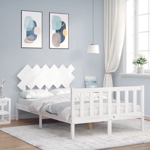 NNEVL Bed Frame with Headboard White 137x187 cm Double Solid Wood
