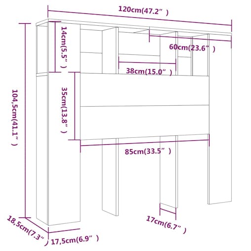 NNEVL Headboard Cabinet White 120x18.5x104.5 cm