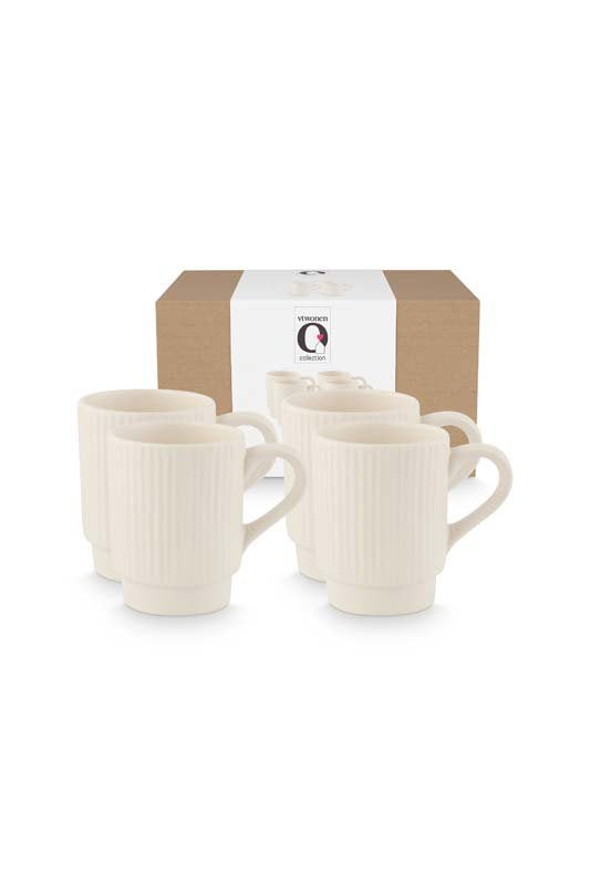 vtwonen Mokken - Keramiek - Gebroken wit - 300ml - Set van 4