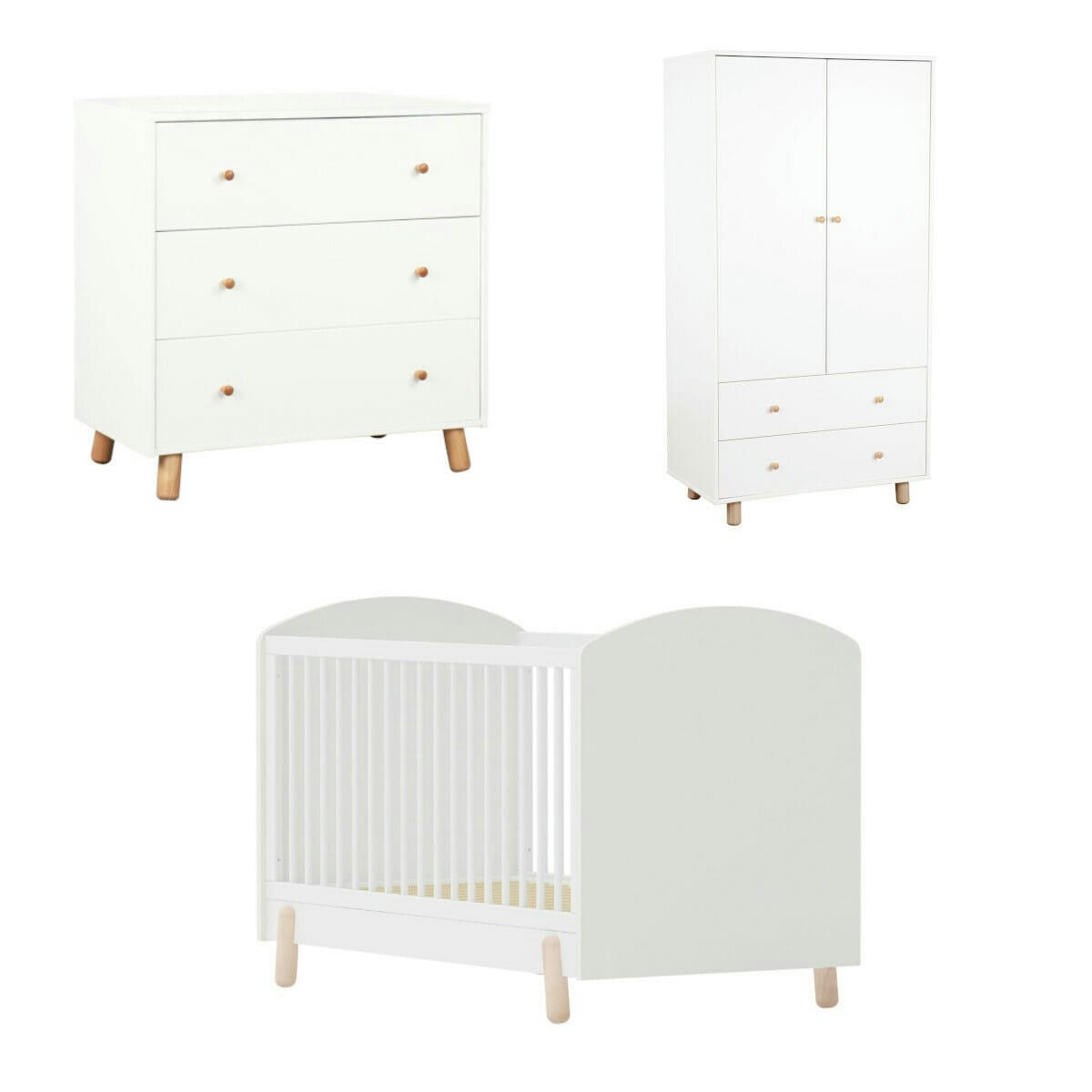 GABBY - Chambre compète bébé 70x140 cm bois massif blanc