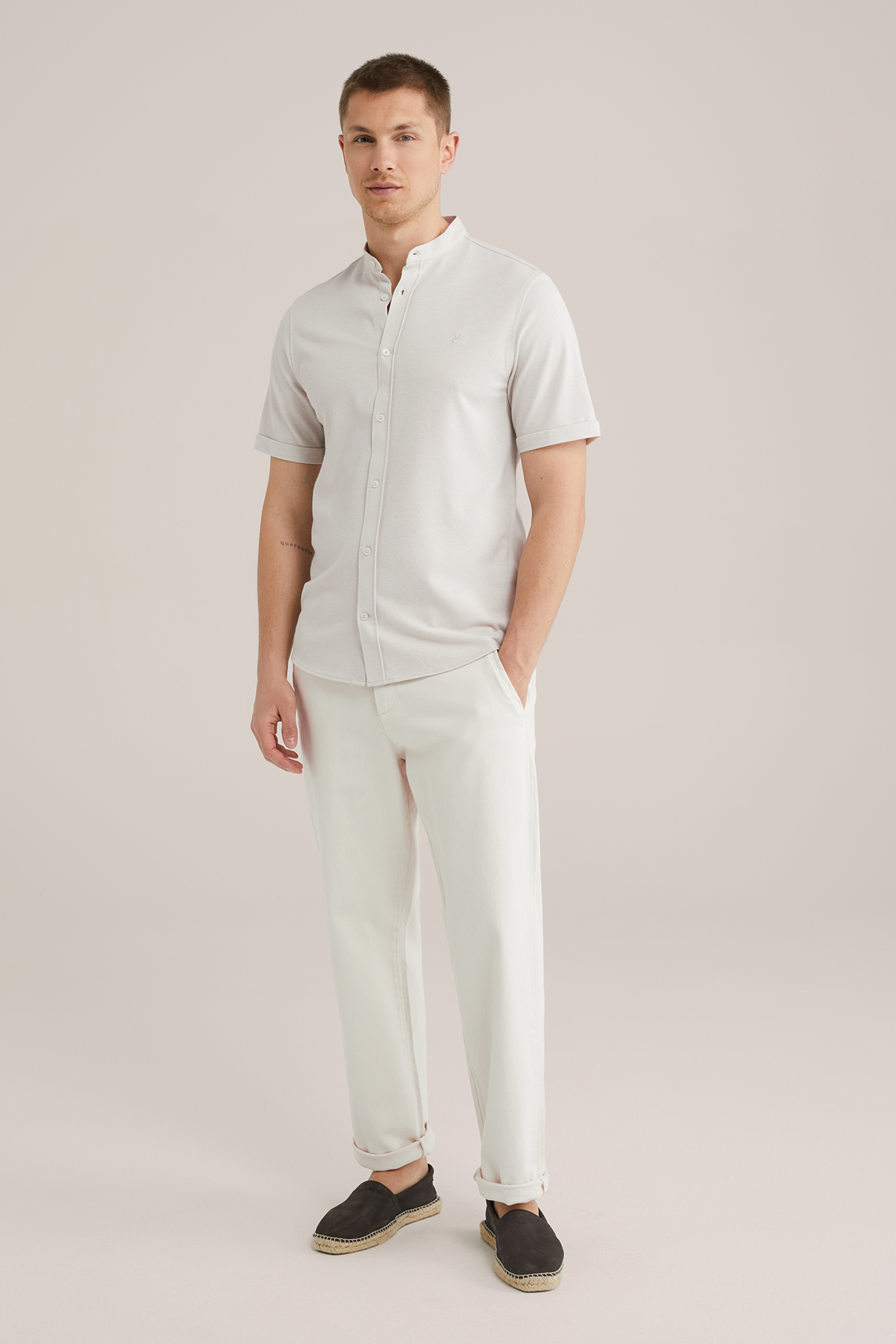 Heren Slim fit overhemd van piqu&eacute;jersey