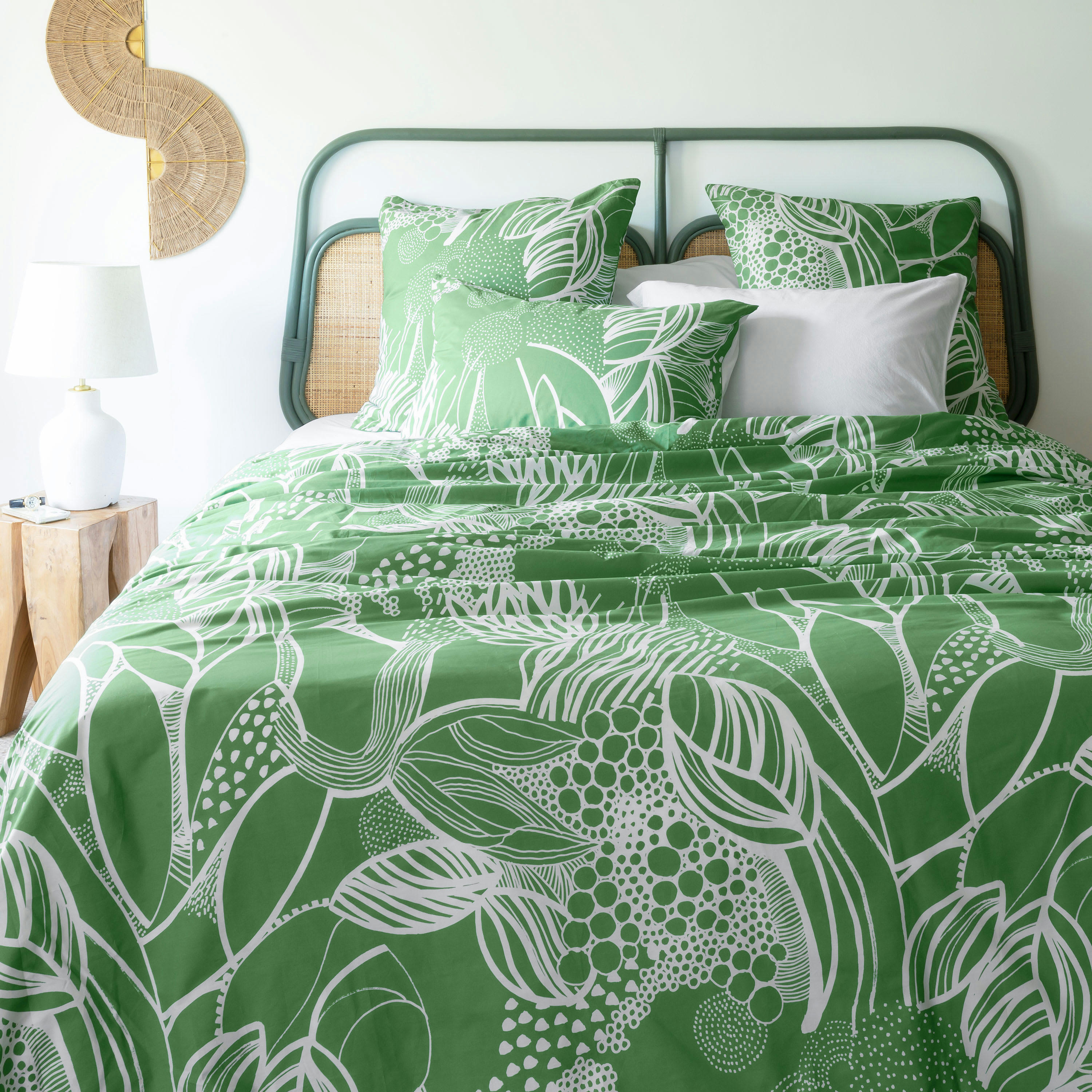 CANOPEE - Housse de couette réversible percale de coton bio  vert 260x240