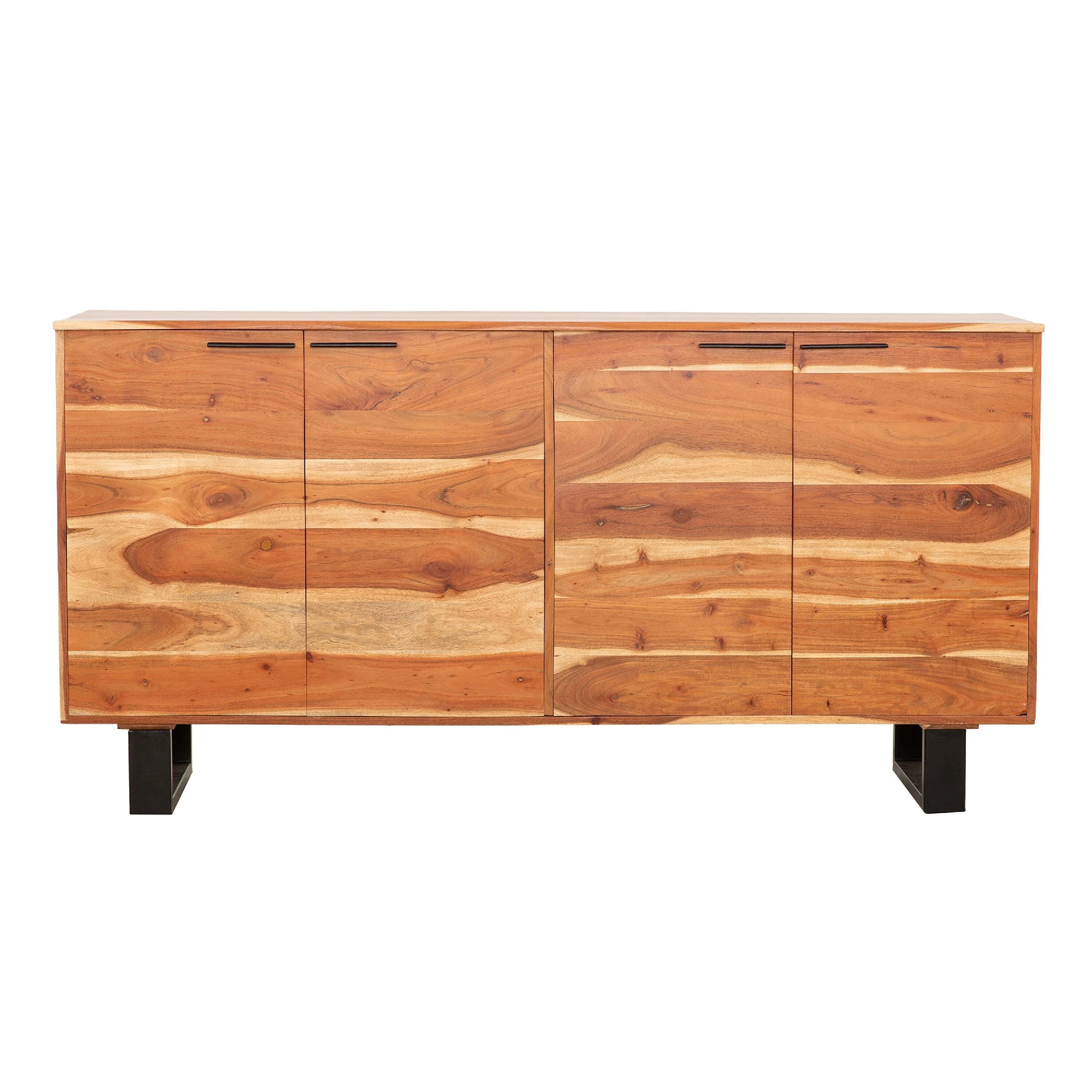 Yina Sideboard Buffet Cabinet, 68 Inch Honey Brown Acacia Wood, Black