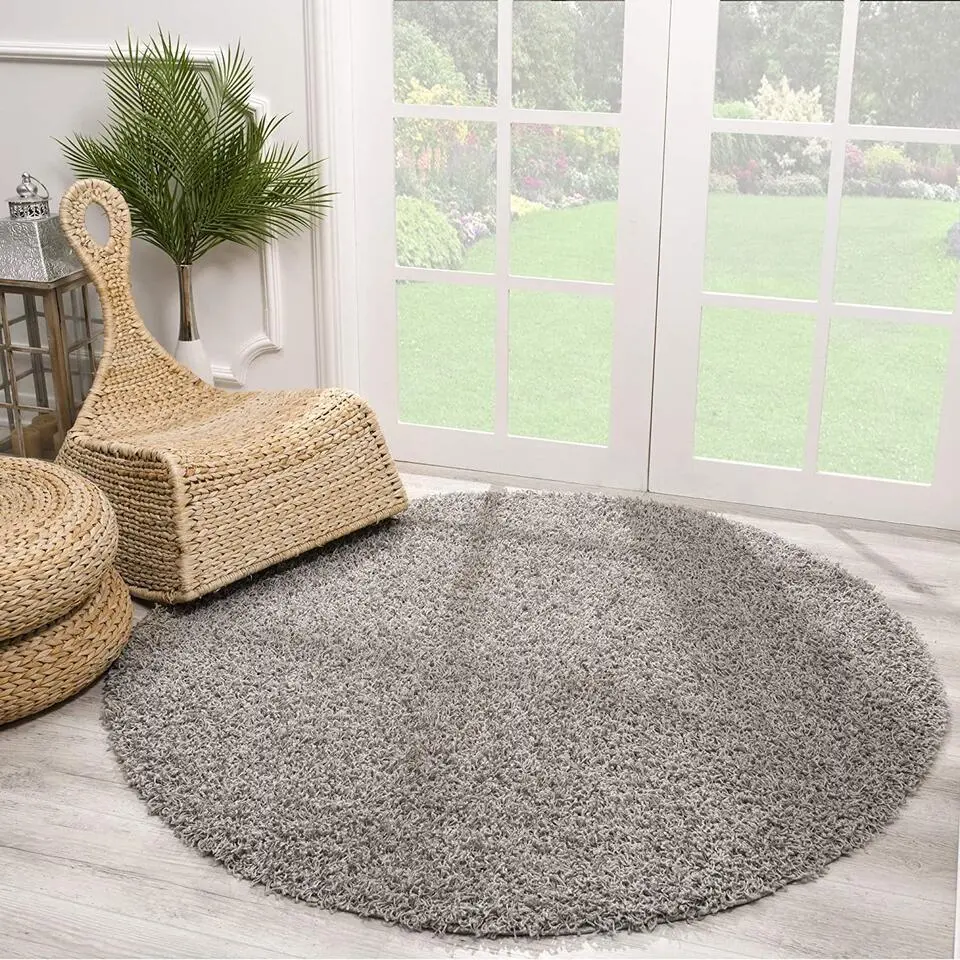 Loca Shaggy Rond Vloerkleed Lichtgrijs Hoogpolig - 120 CM ROND