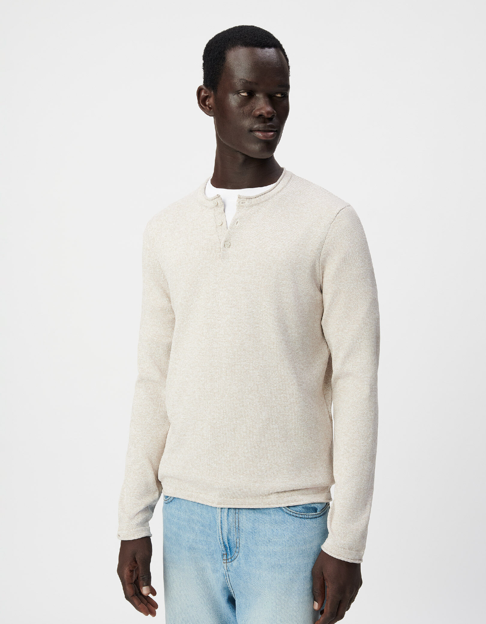 Pull tunisien beige tricot chiné Homme