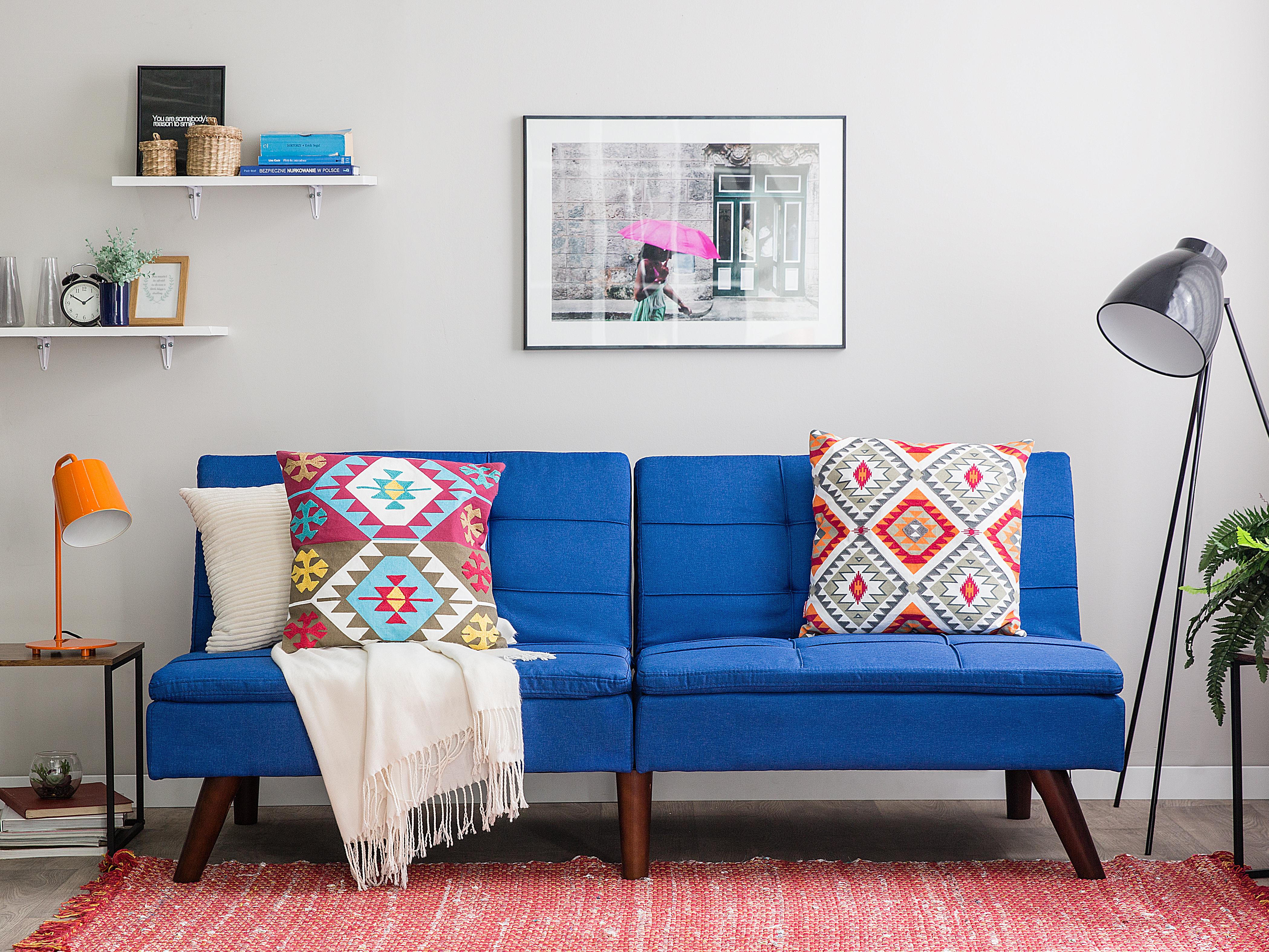 Sofa Bed 3 Seater RONNE Fabric Navy Blue