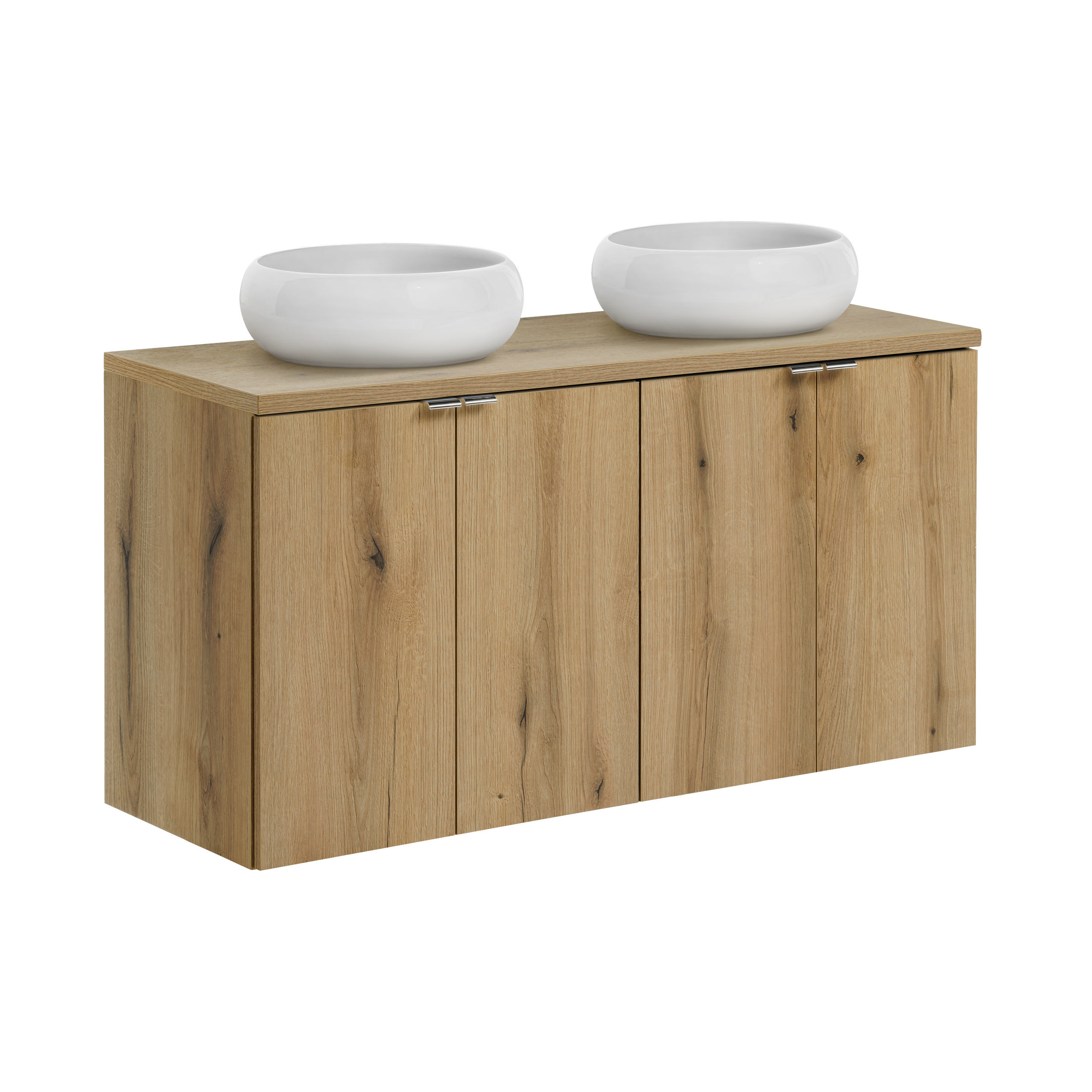 Szafka z Umywalką Nova Oak 120cm z Blatem i Dwiema Umywalkami Wiki