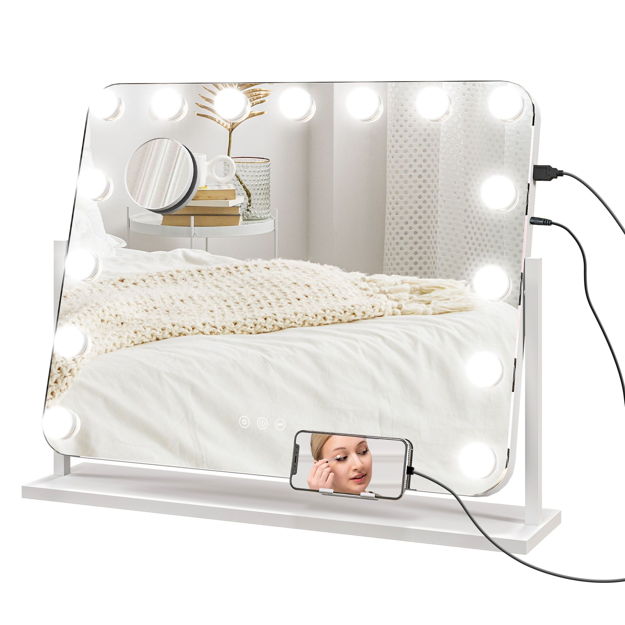 HOMCOM Hollywood Vanity Mirror with 3 Colour LED Magnifier USB Port