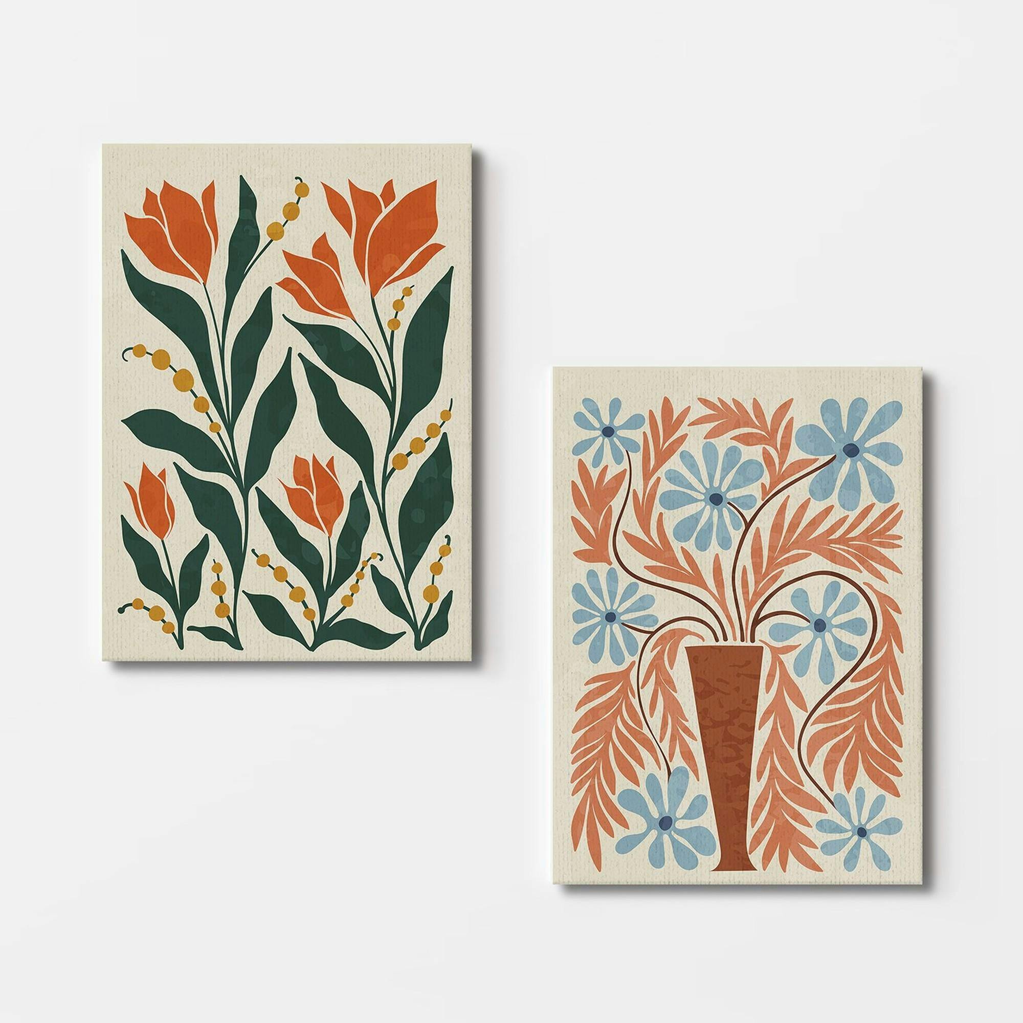 Tableau nature 70s – tons orangés (set de 2)