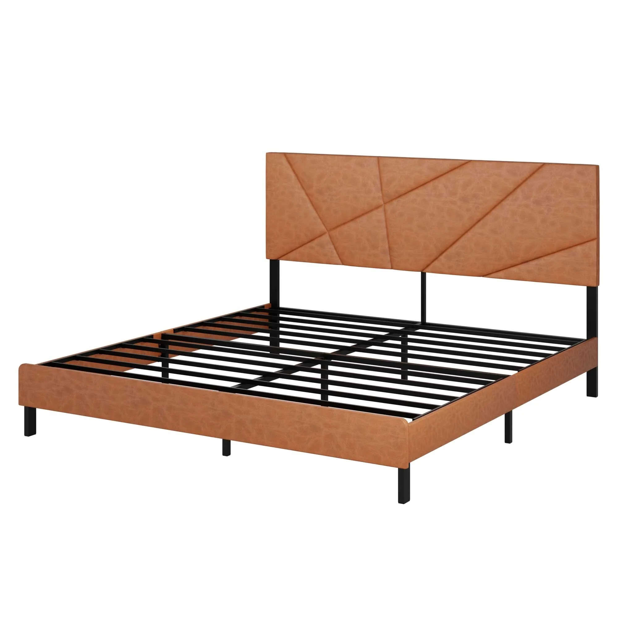 King Size Metal Bed Frame, Square Platform Bed With Under-Bed Storage, No Spring-Loaded Mattress Required