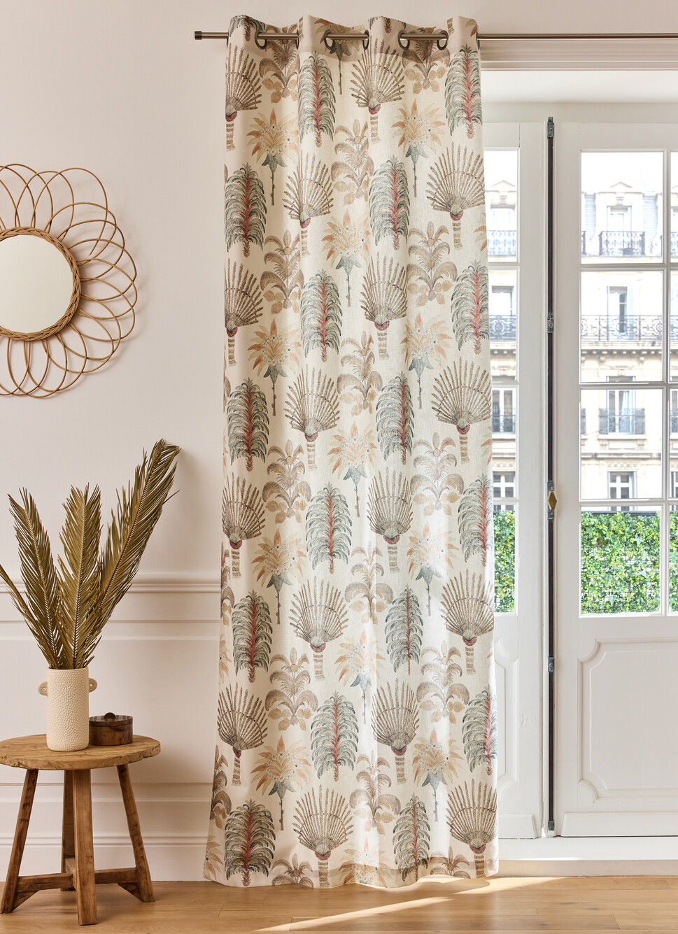 RIDEAU IMPRIMÉ à PALMIERS EN COTON ECRU