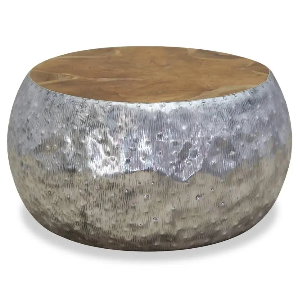 vidaXL - Salontafel - Zilver - Teakhout