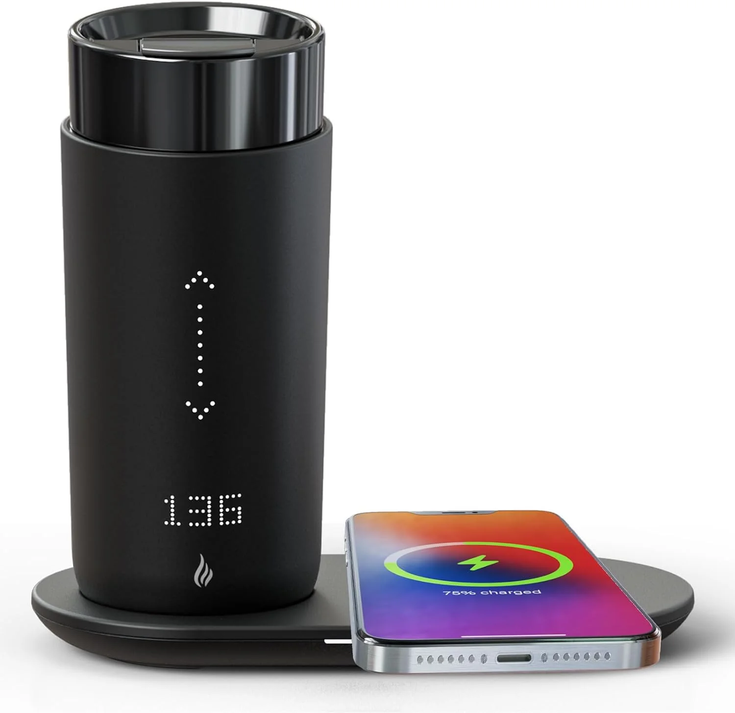 Temperature Control Heated Coffee Mug Smart Self Heating Travel Mug 12 Oz App Controlled Warmer Mug 5 Hour LED Display Keep Coffee Hot All Day up to 149�H Fast Wireless Charger Base Black2.0(Black1.0)