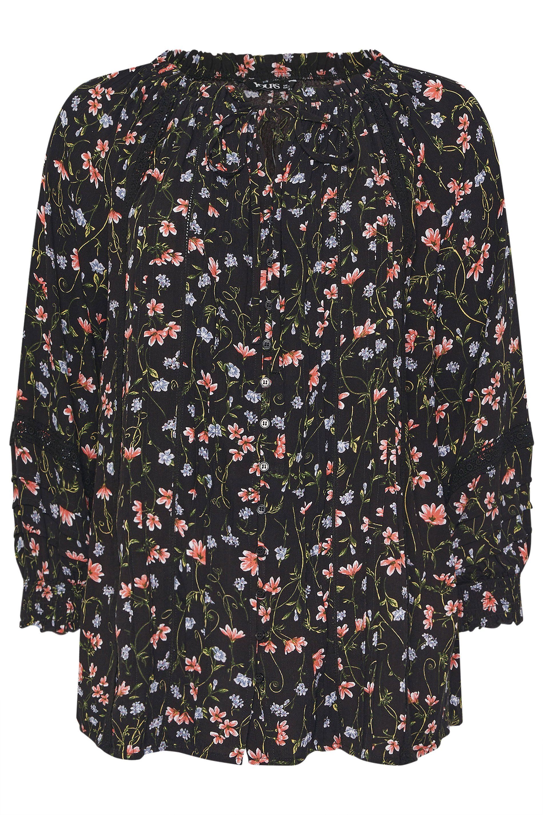 Yours Floral Print Pintuck Top
