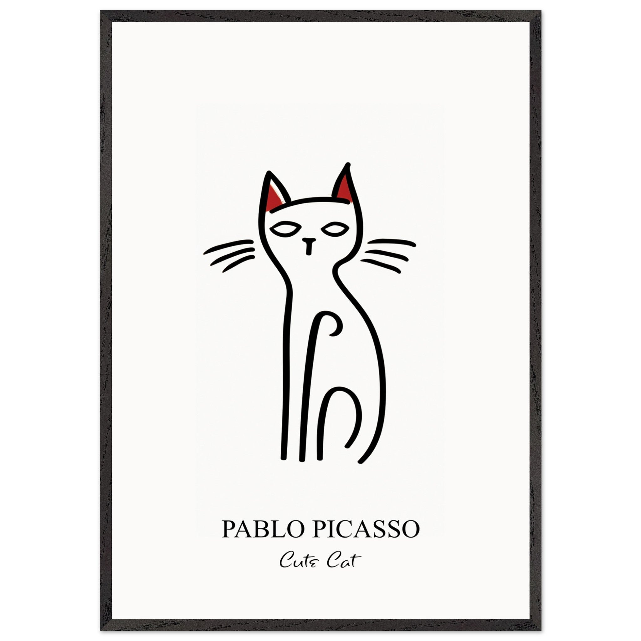 Artfulprints Poster met Lijst Pablo Picasso - Cute cat  - 70x100 cm - Zwart / Wit