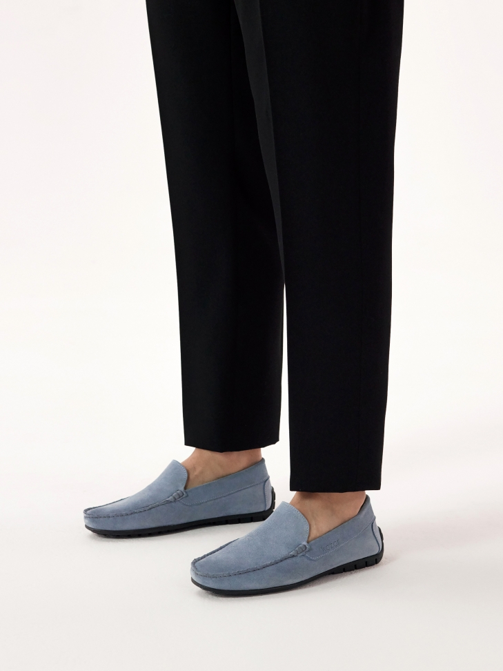 Men's light blue suede moccasins