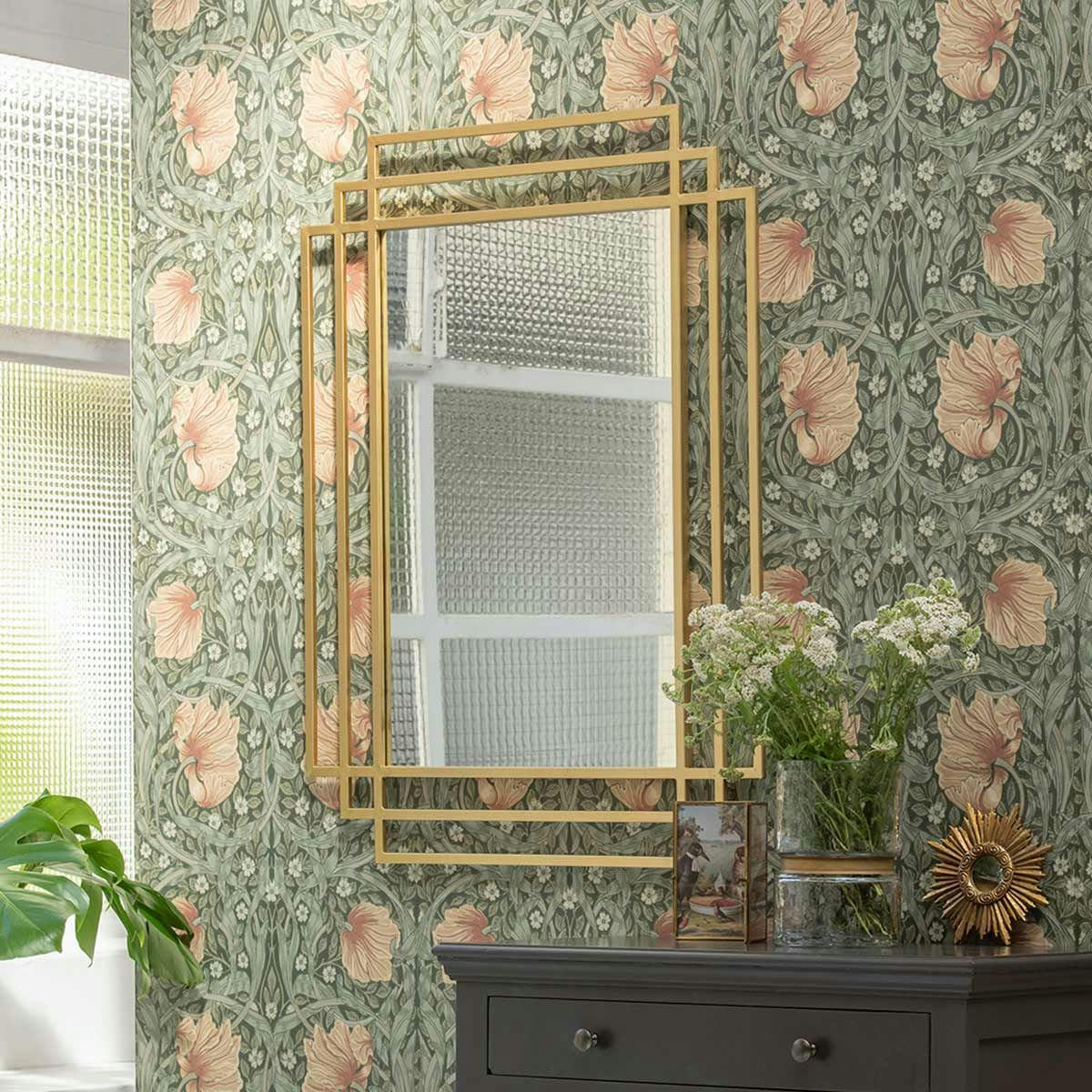 GINGER - Miroir Art Déco rectangulaire en métal doré 101 x 76 cm