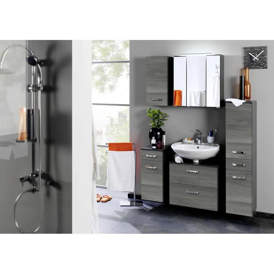 Kolomkast Bobbi laag 30cm 2 deuren en 1 lade - grafiet/grijze eik