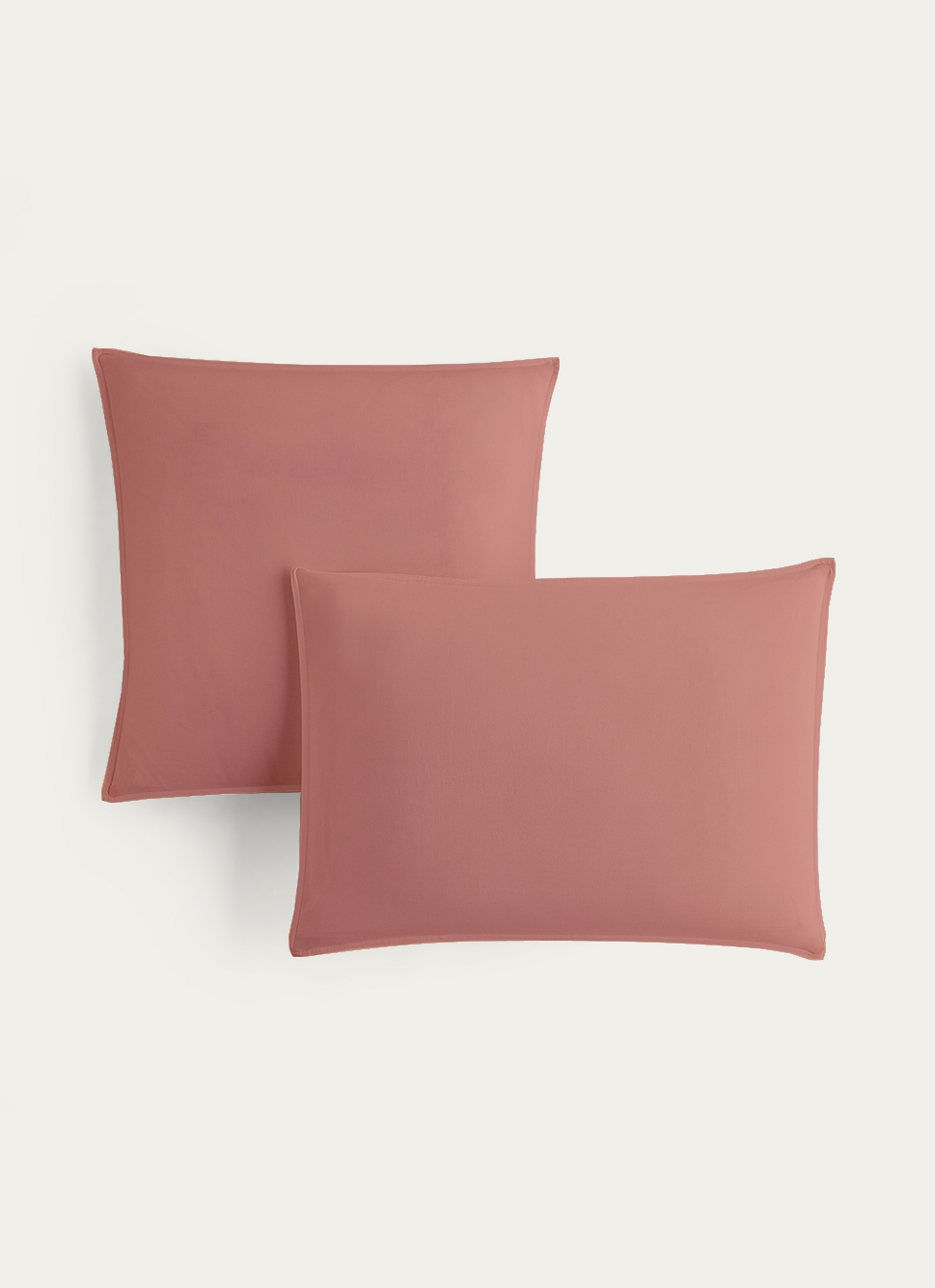 TAIE D'OREILLER UNIE EN COTON LAVÉ BIO ROSE