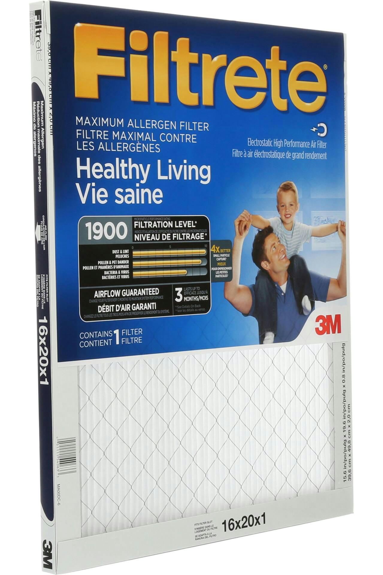 3M™ Filtrete™ Healthy Living Maximum Allergen Air Filter, MPR 1900, 16 x 20 x 1-in, 1-pk