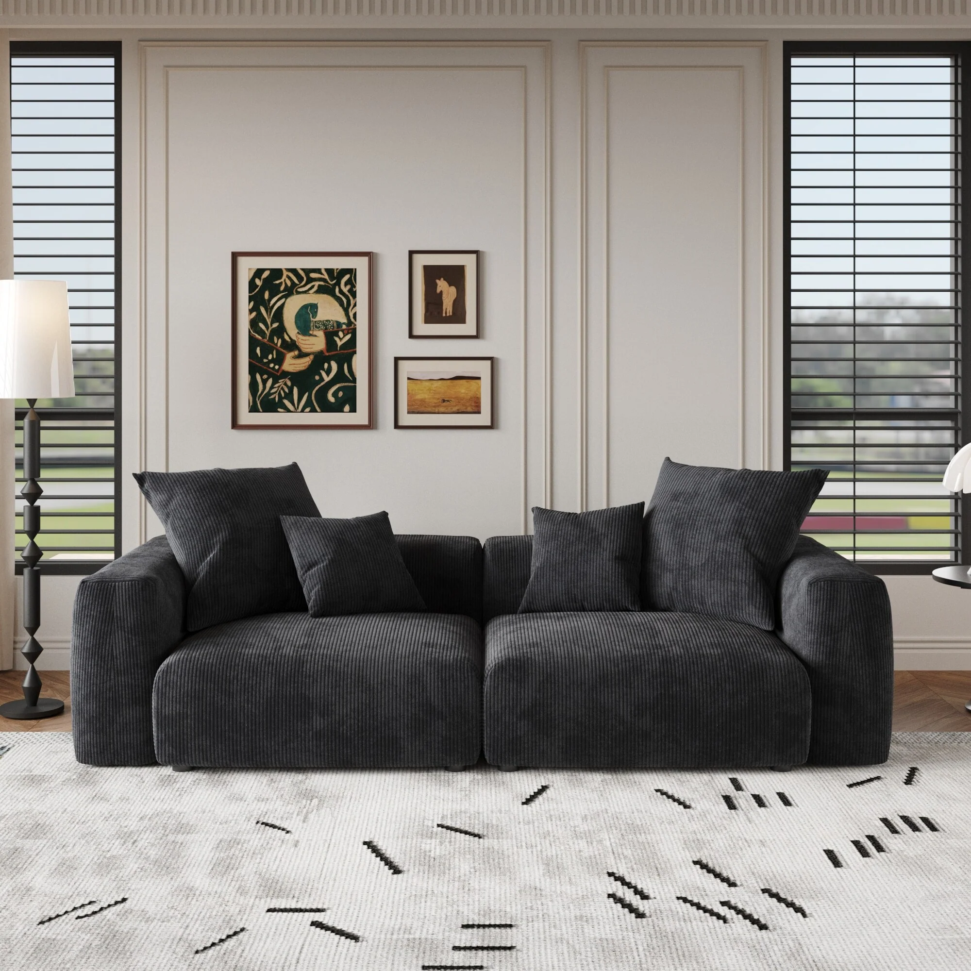 102'' Corduroy Loveseat Sofa Large Modular Cloud Couch