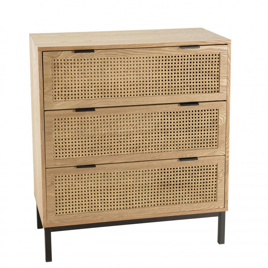 MARCEAU - Buffet 3 tiroirs cannage naturel pieds métal noir