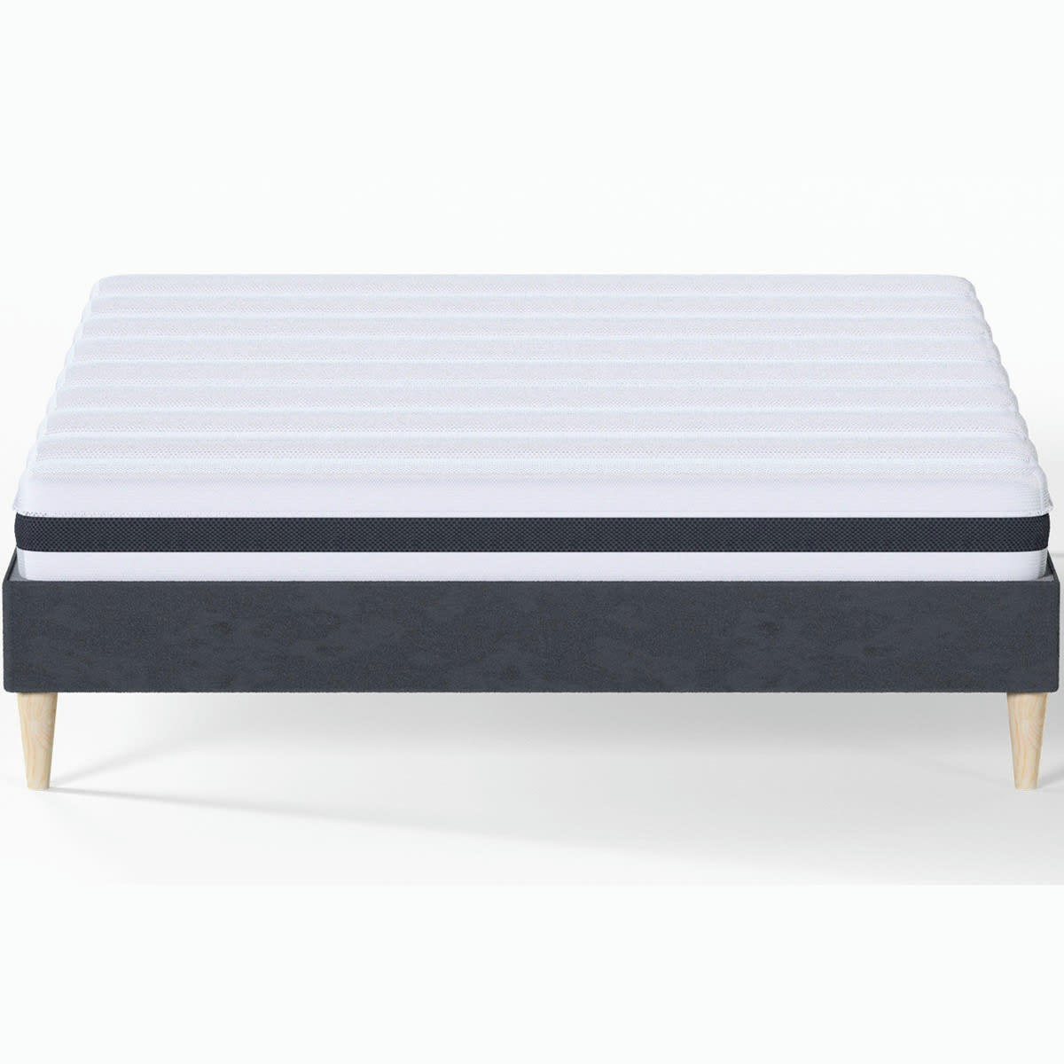 HYGIOSPRING & DINA - Pack lit 140x190 en velours anthracite + Matelas ressorts et Mousse HR