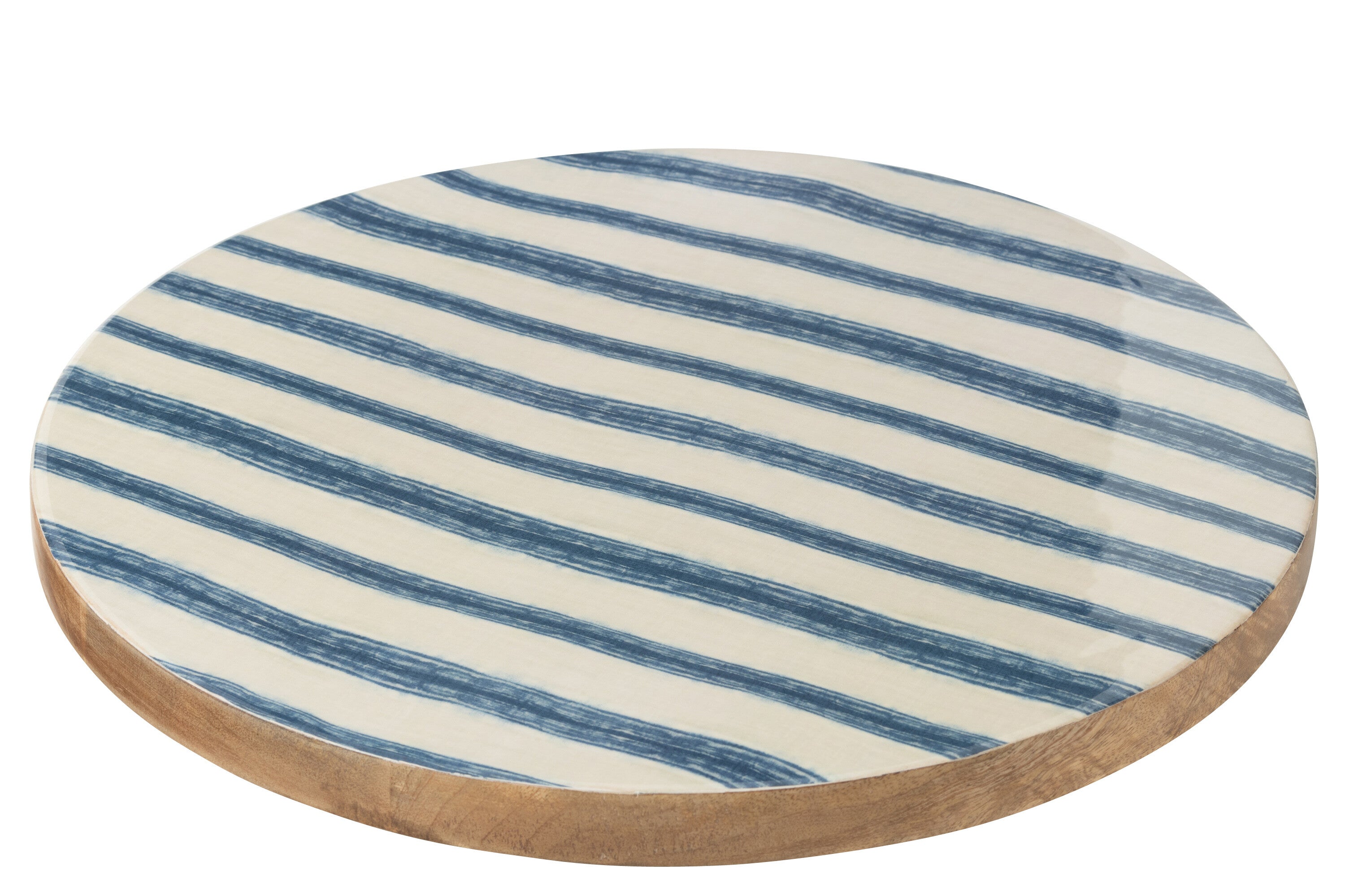 J-Line plateau Draaiend Rond Strepen - hout - blauw/wit