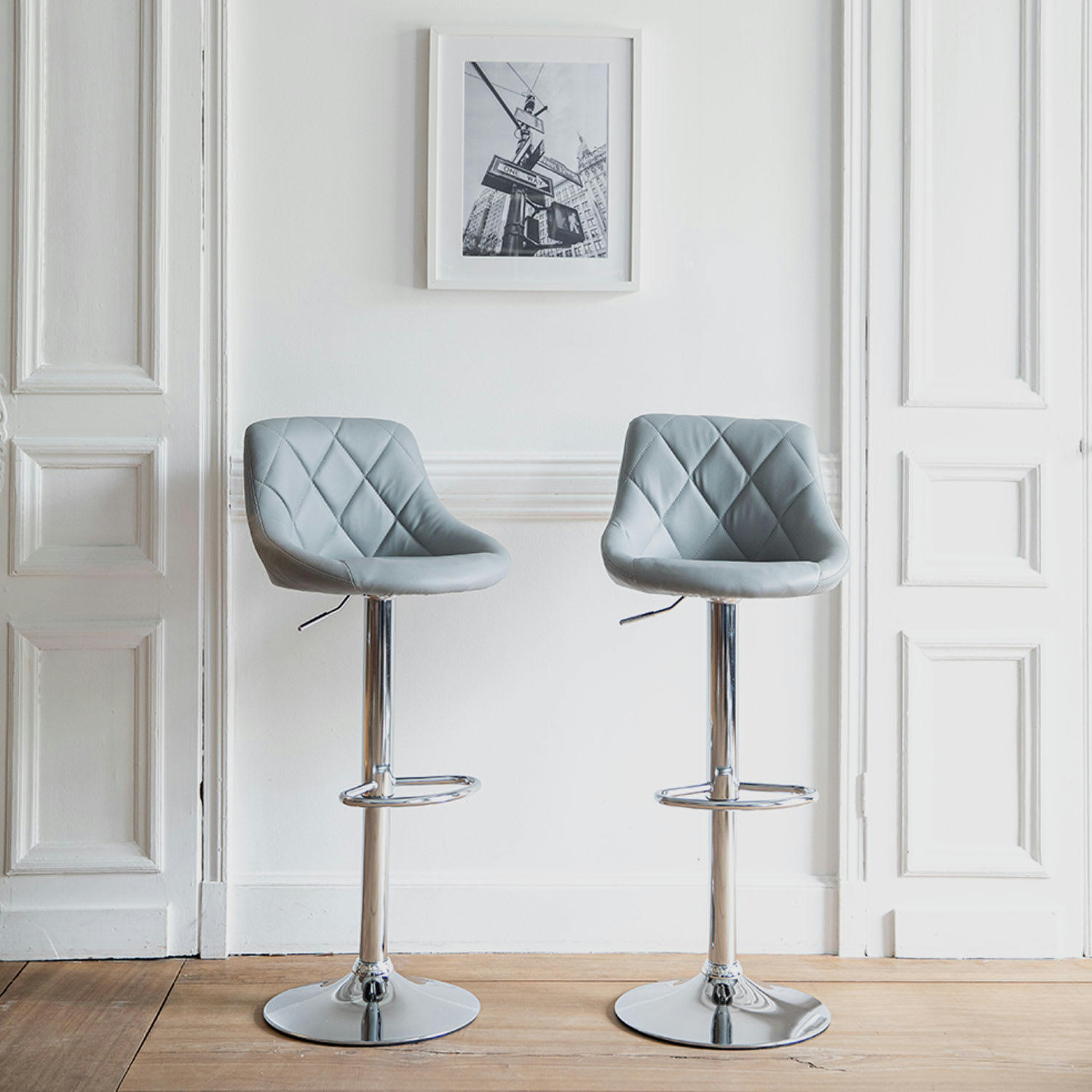 JASPER - Lot de 2 tabourets de bar en simili cuir gris