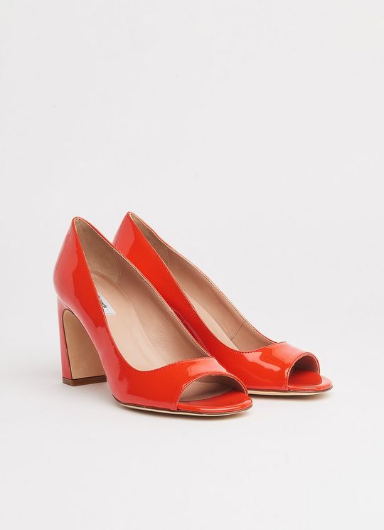 Harper Orange Patent Peeptoe Courts