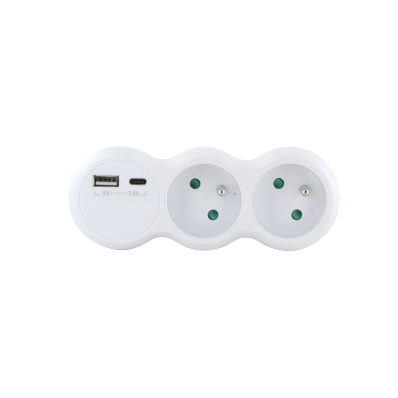Domino 2 X 16 A et USB-A USB-C blanc CHACON