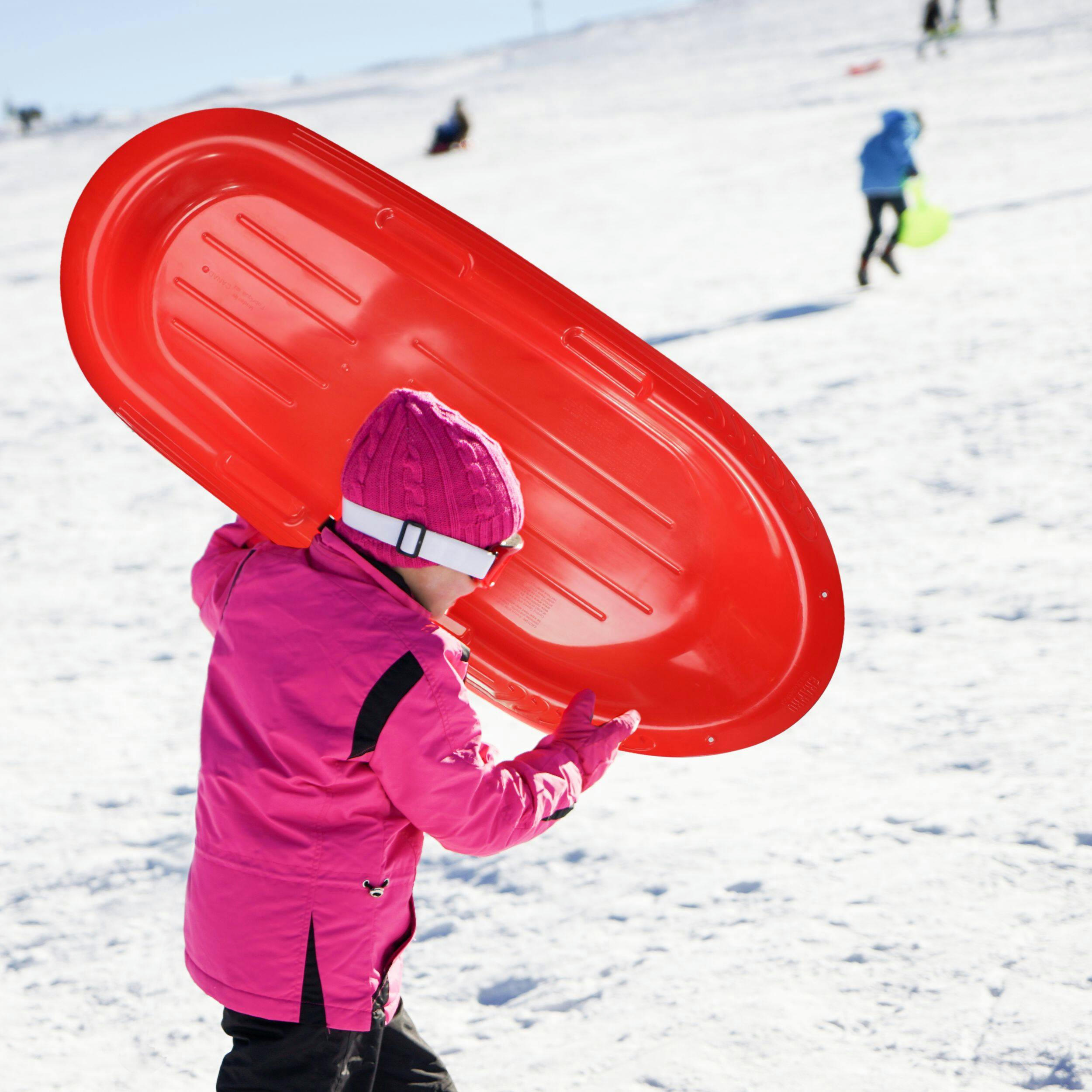 Manitou-X Kids' 2-Person Lightweight Plastic Winter Snow Sled/Toboggan w/ Grips
