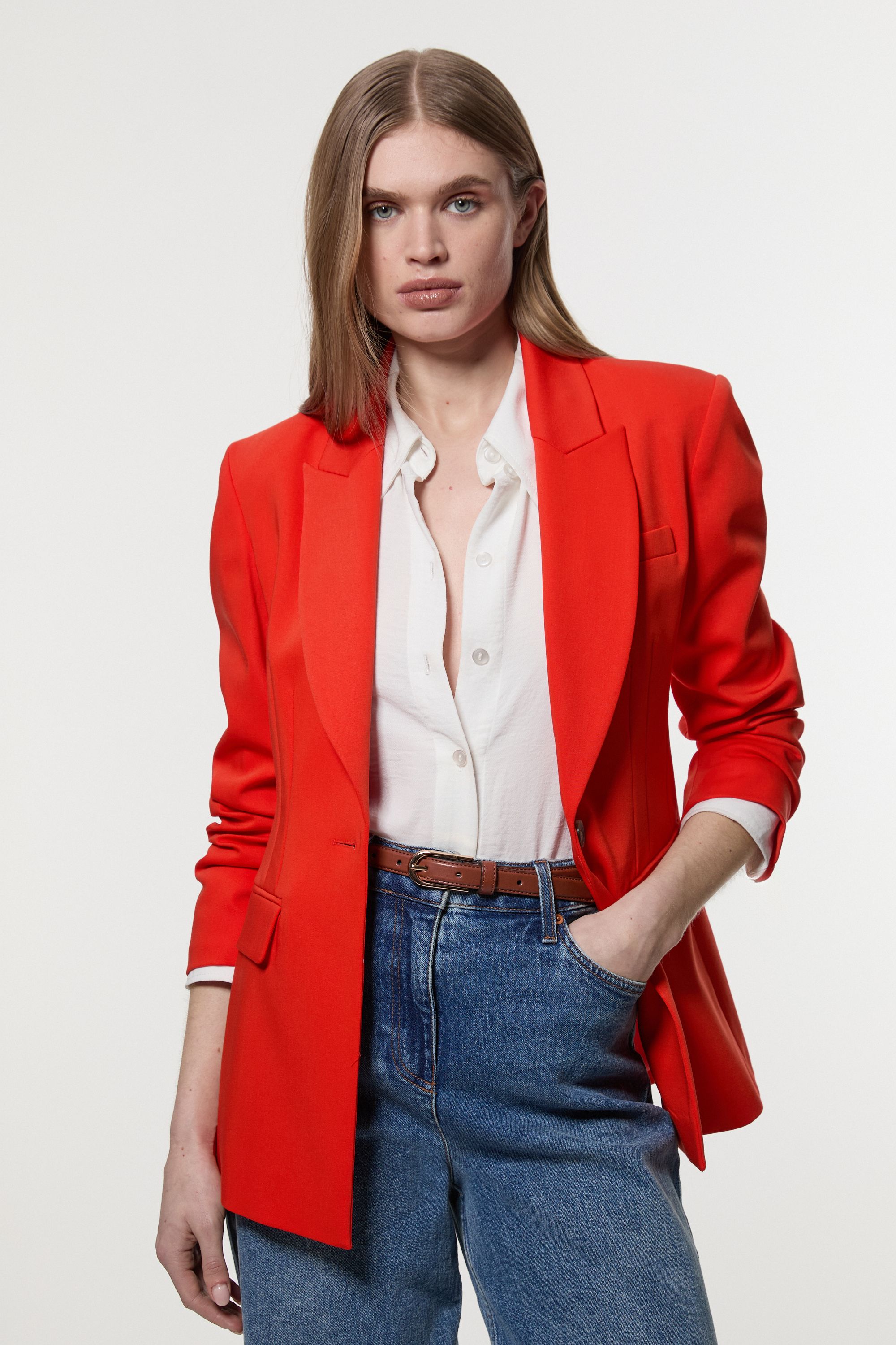 KarenMillen Polished Viscose Single Breasted Tailored Blazer