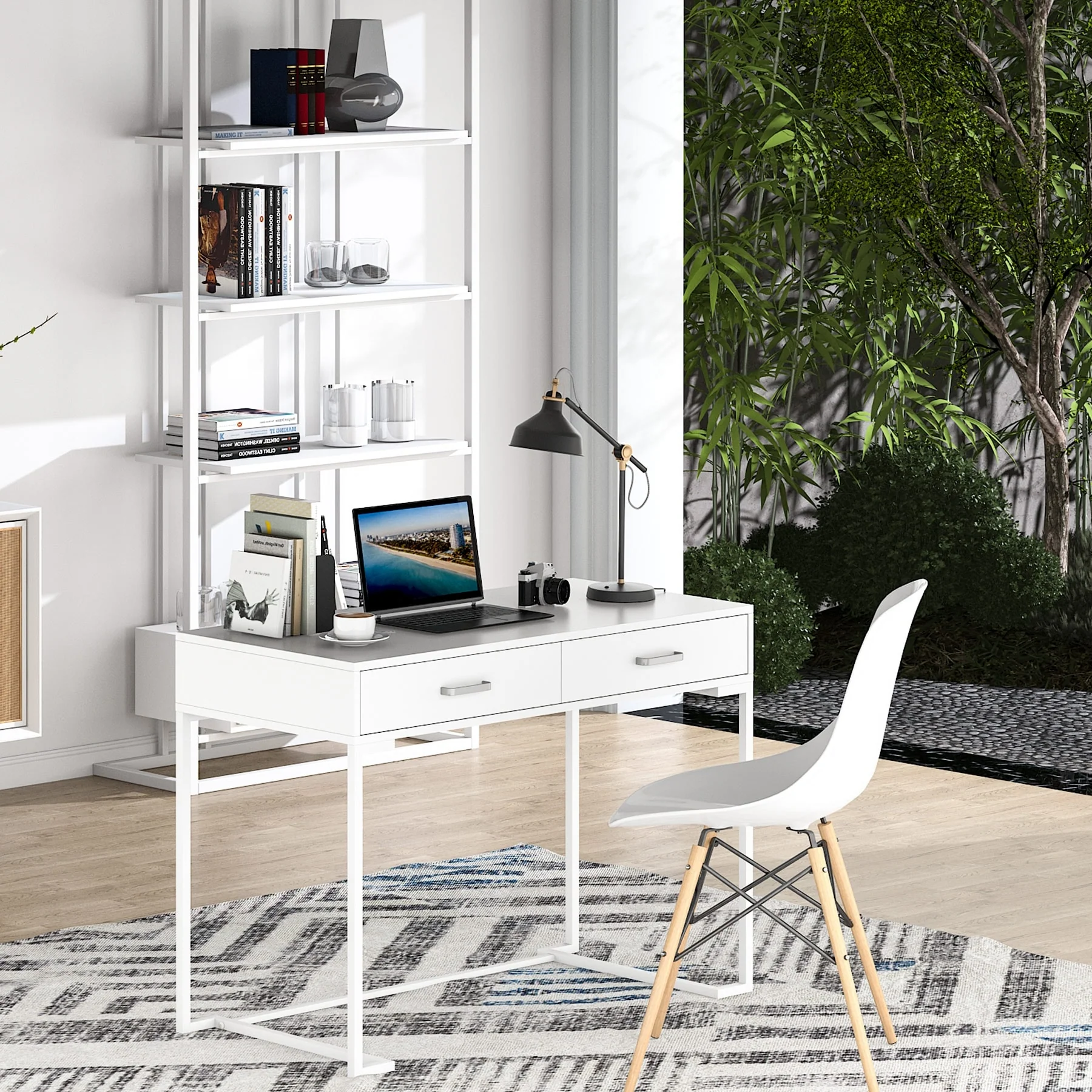39.5 Modern Computer Desk Home Office Writing Desk, White Vanity Table