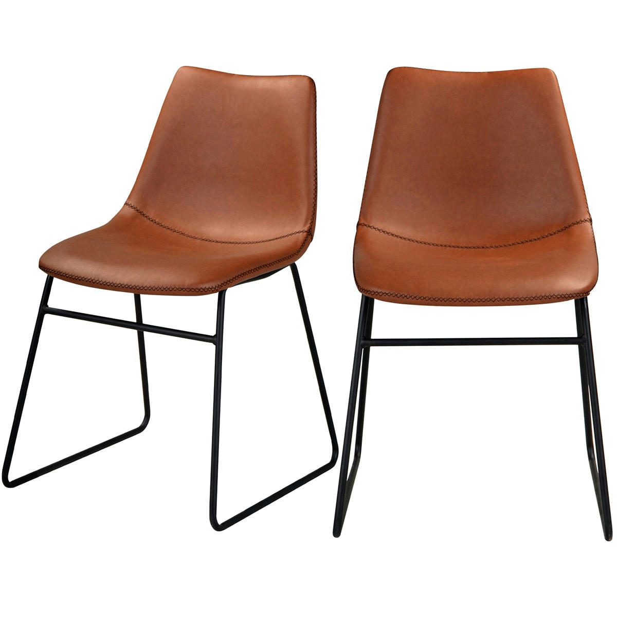 GASPARD - Chaise en cuir synthétique marron (lot de 2)