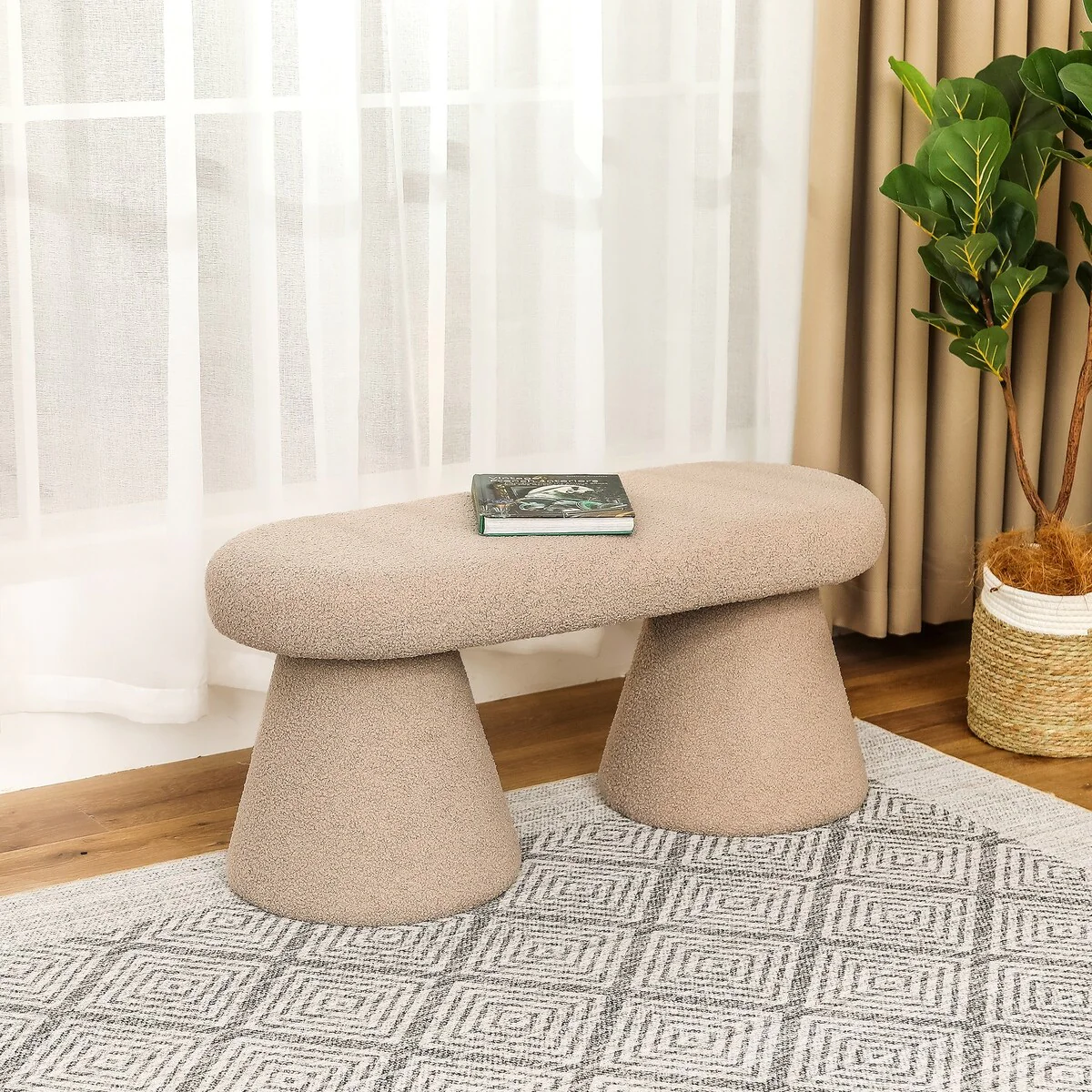 Adeco 39 Inches Long Soft Ottoman Bench for Living Room Bedroom